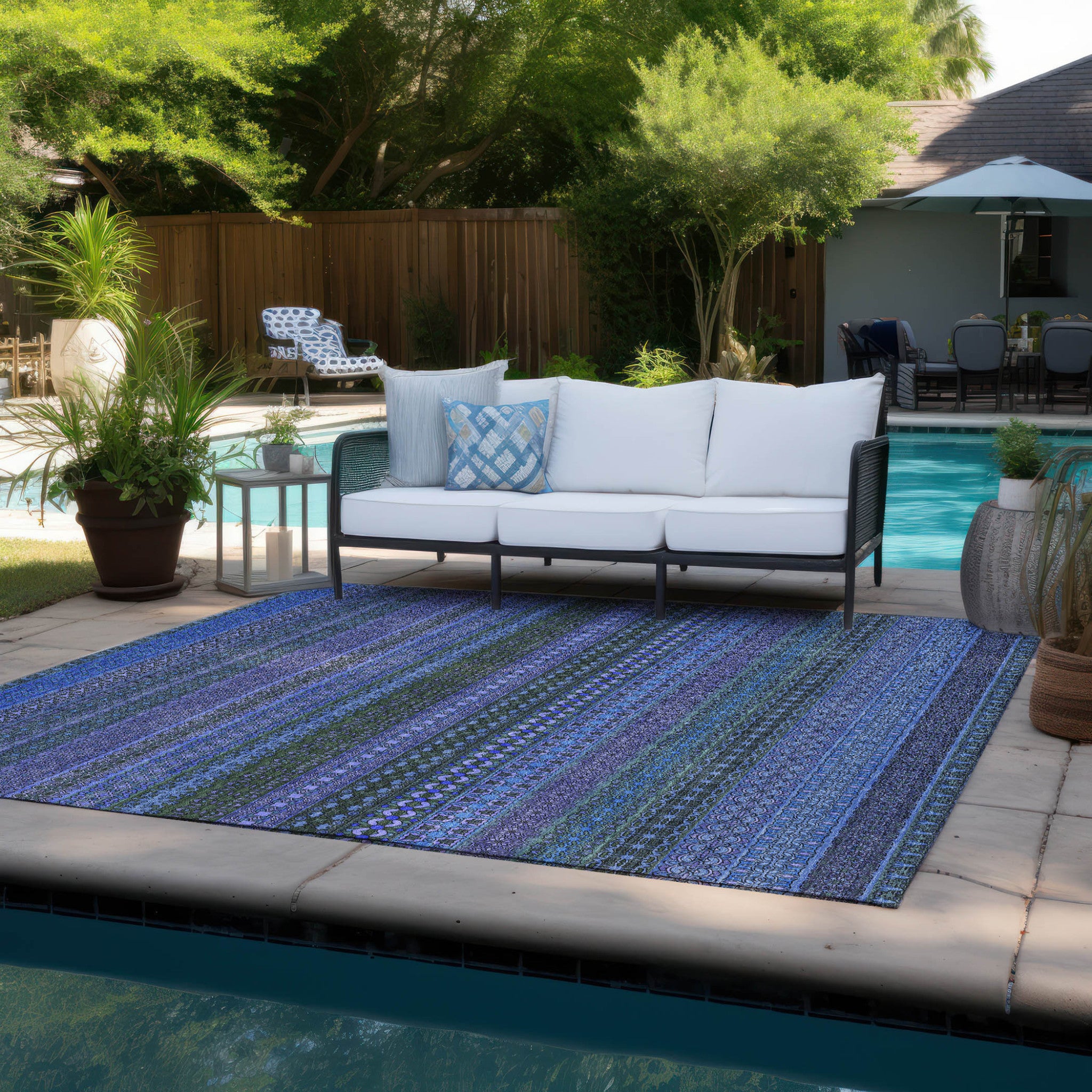Artichoke Green Striped Indoor-Outdoor Runner Rug: Stain-Resistant, Washable & Stylish