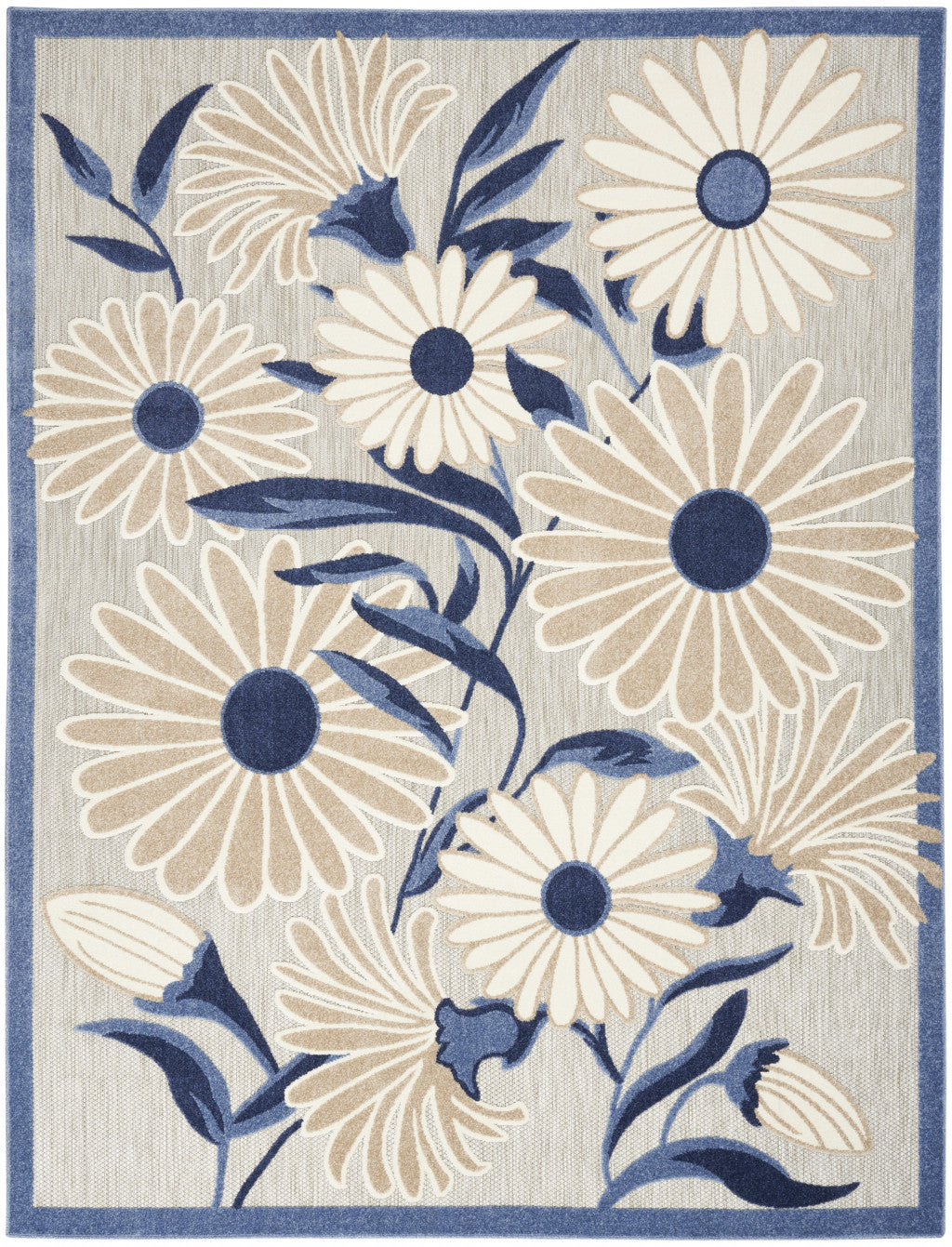 Luxurious 6' x 9' Blue and Grey Floral Non-Skid Stain-Resistant Area Rug for Cozy Homes