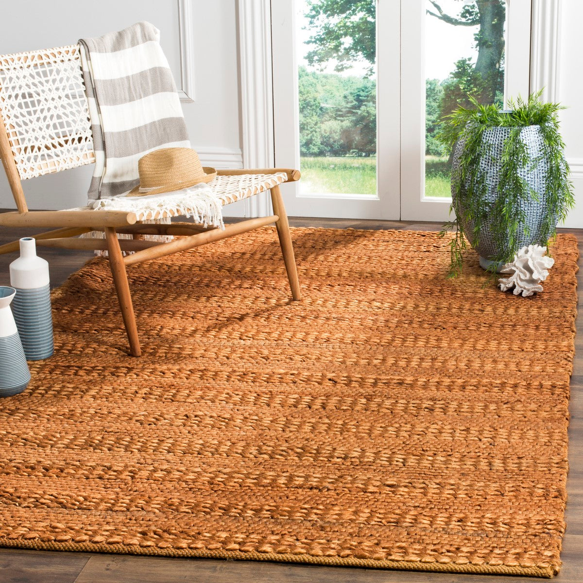 Exquisite Natural Hand-Woven Coastal Area Rug - Luxuriously Soft and Sustainable Jute for Beach House Allure and Urban Sophistication