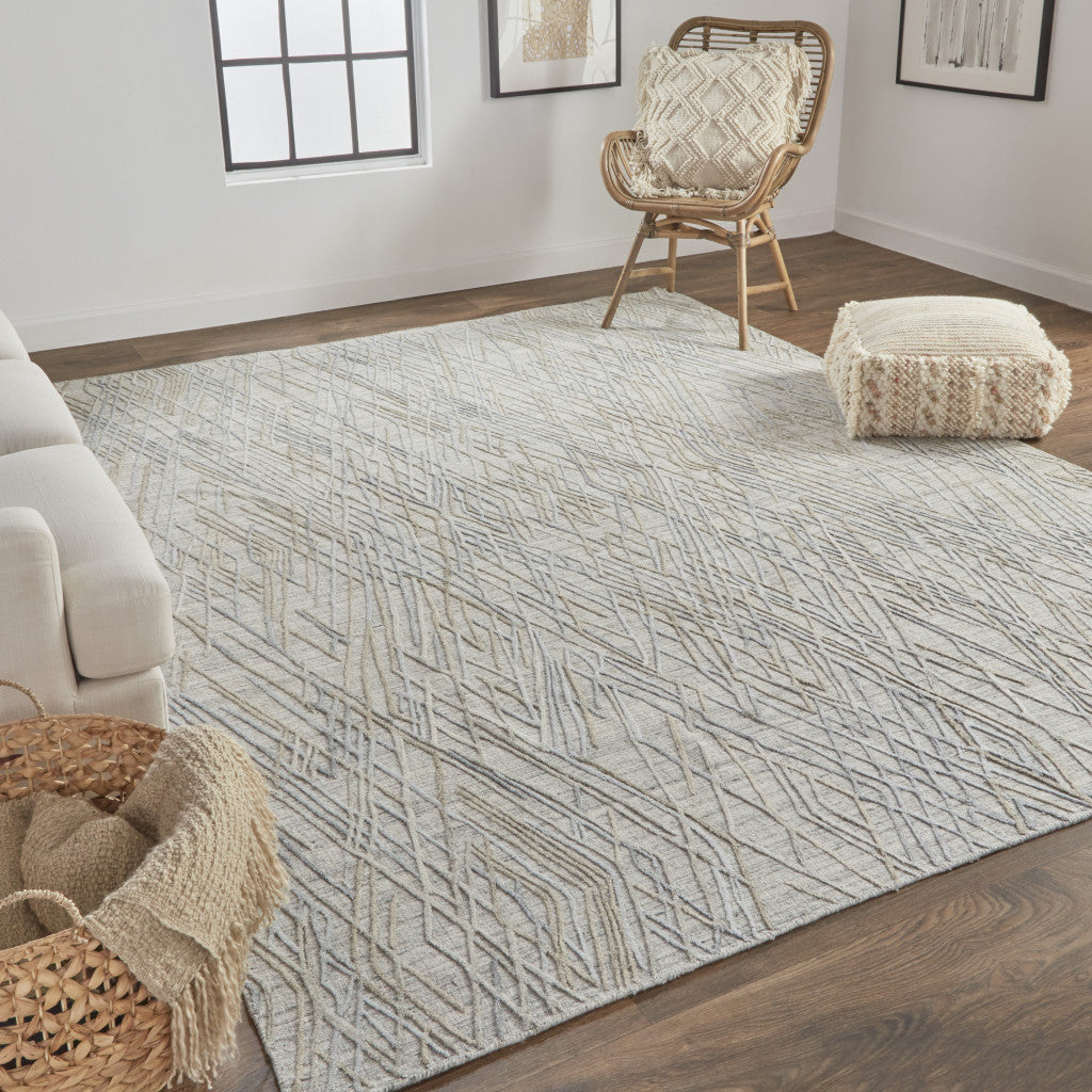 Exquisite Hand-Woven Area Rug with Elegant Gray and Ivory Abstract Design for Added Warmth and Stylish Ambiance