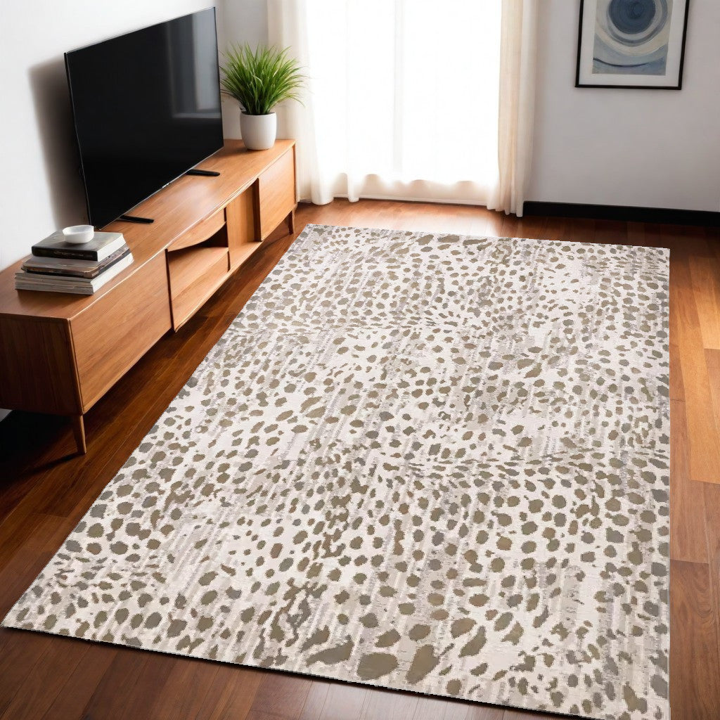 Stylish Stain-Resistant Area Rug with Brown and Ivory Abstract Design for Enhanced Home Comfort and Warmth