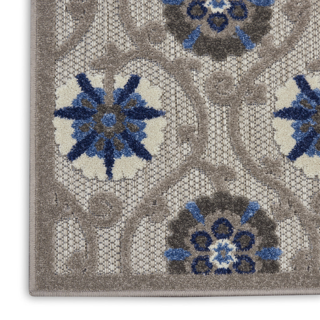 High - Quality Turkish Outdoor and Indoor Area Rugs with Elegant Blue and Gray Floral Pattern for a Cozy Space Decor