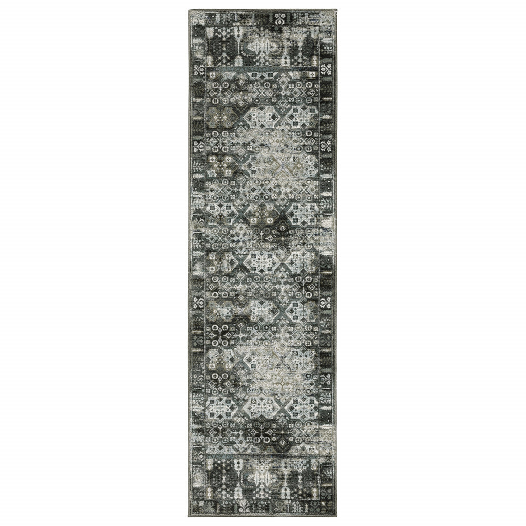 Stain-Resistant Oriental Area Rug in Charcoal Grey, Blue, Ivory & Taupe for Kids & Pets