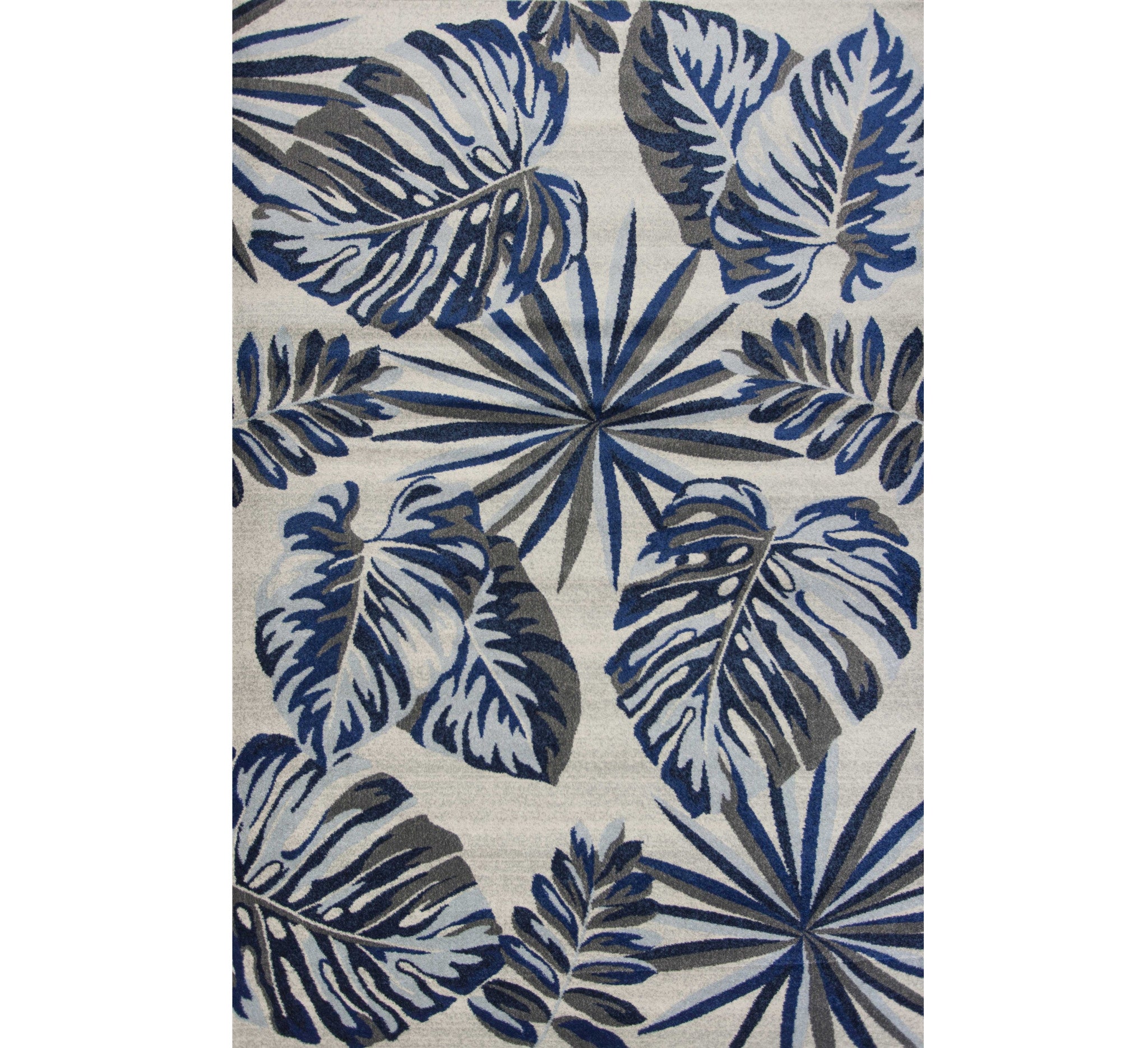 Stylish Grey-Blue Oversized Tropical Leaves Indoor Area Rug for Living Room Decor
