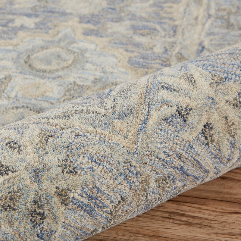 Exquisite Hand-Tufted Blue and Tan Traditional Area Rug Featuring Decorative Diamond Patterns for Home Elegance