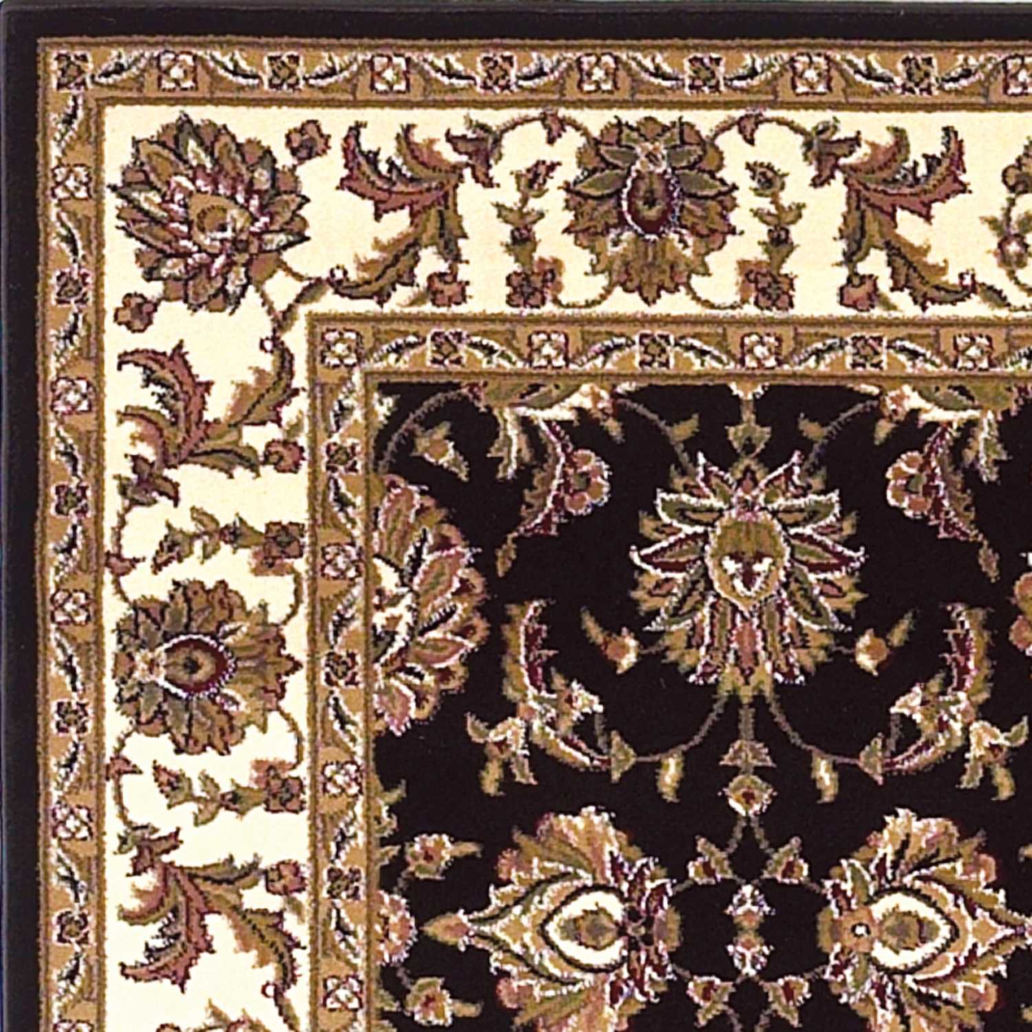 Exquisite Black and Ivory Chinese Machine - Made Polypropylene Kashan Area Rug for Timeless Home Decor Enhancement