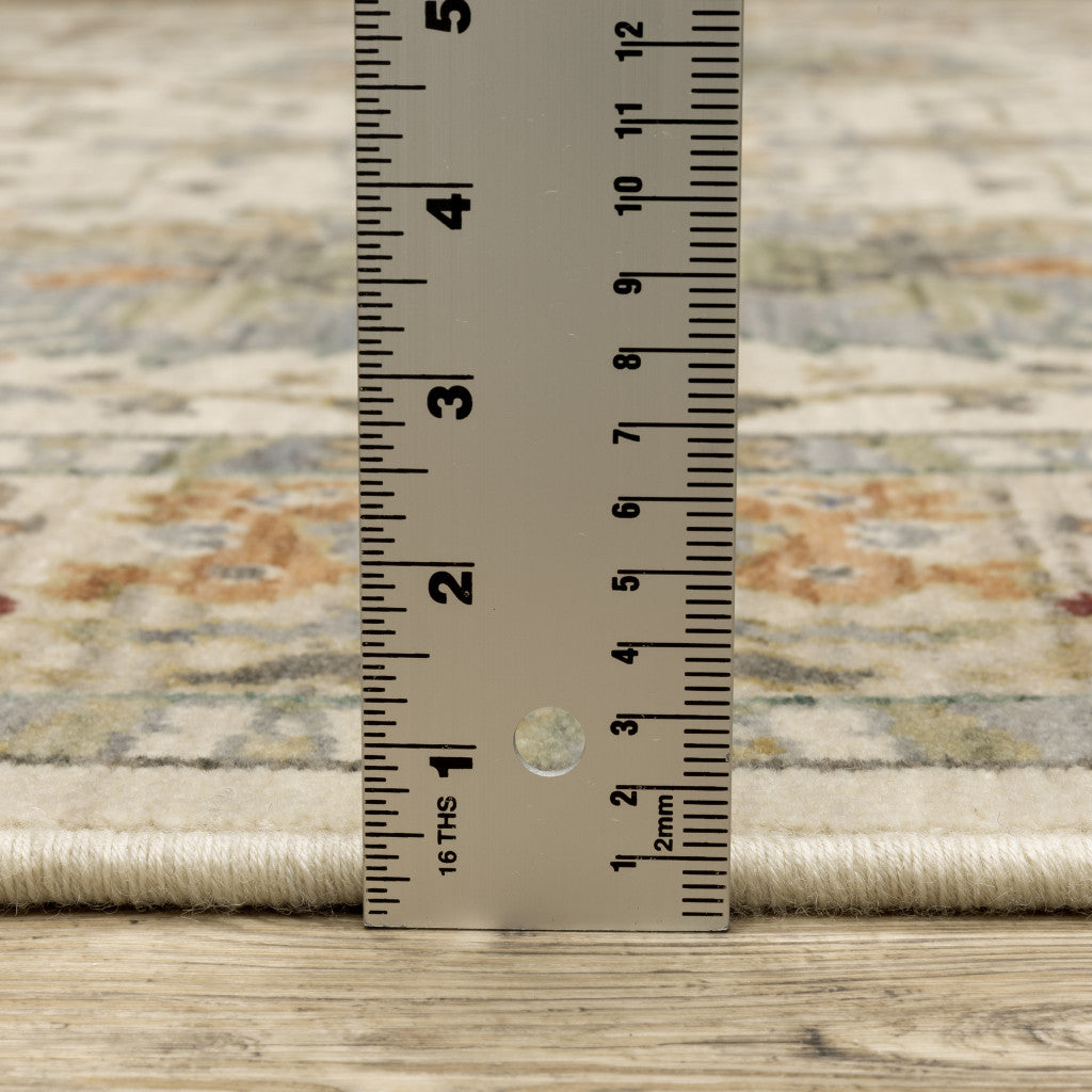 Ivory Stain-Resistant Oriental Fringed Area Rug for Family Homes