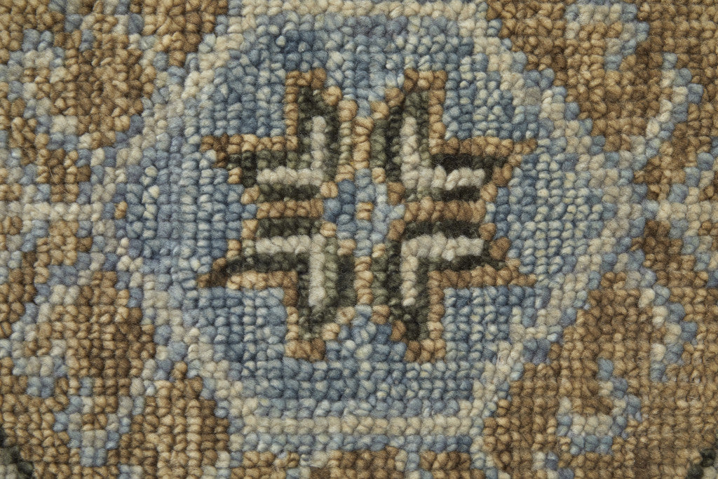 Exquisite Hand-Knotted Wool Area Rug in Elegant Ivory Tan & Blue with Tassels