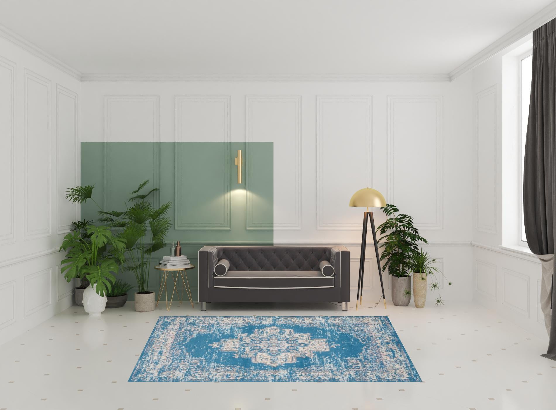 6' x 9' Blue Damask Power Loomed Area Rug - Elegant Design for Refined Spaces