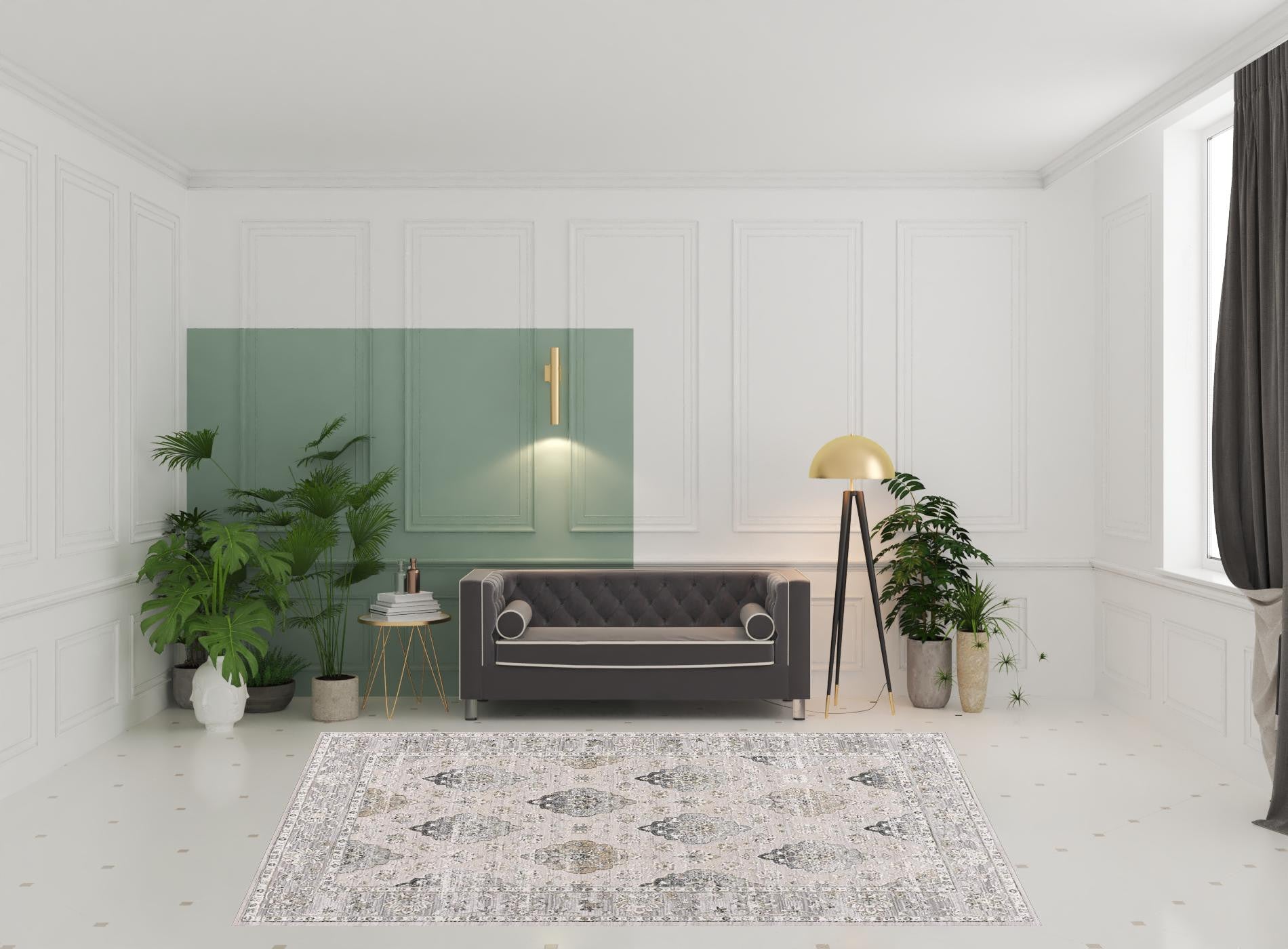 Soft-Textured Cream Grey Oriental Design Area Rug for Home Decor - 8 Feet by 11 Feet Rectangle Shape
