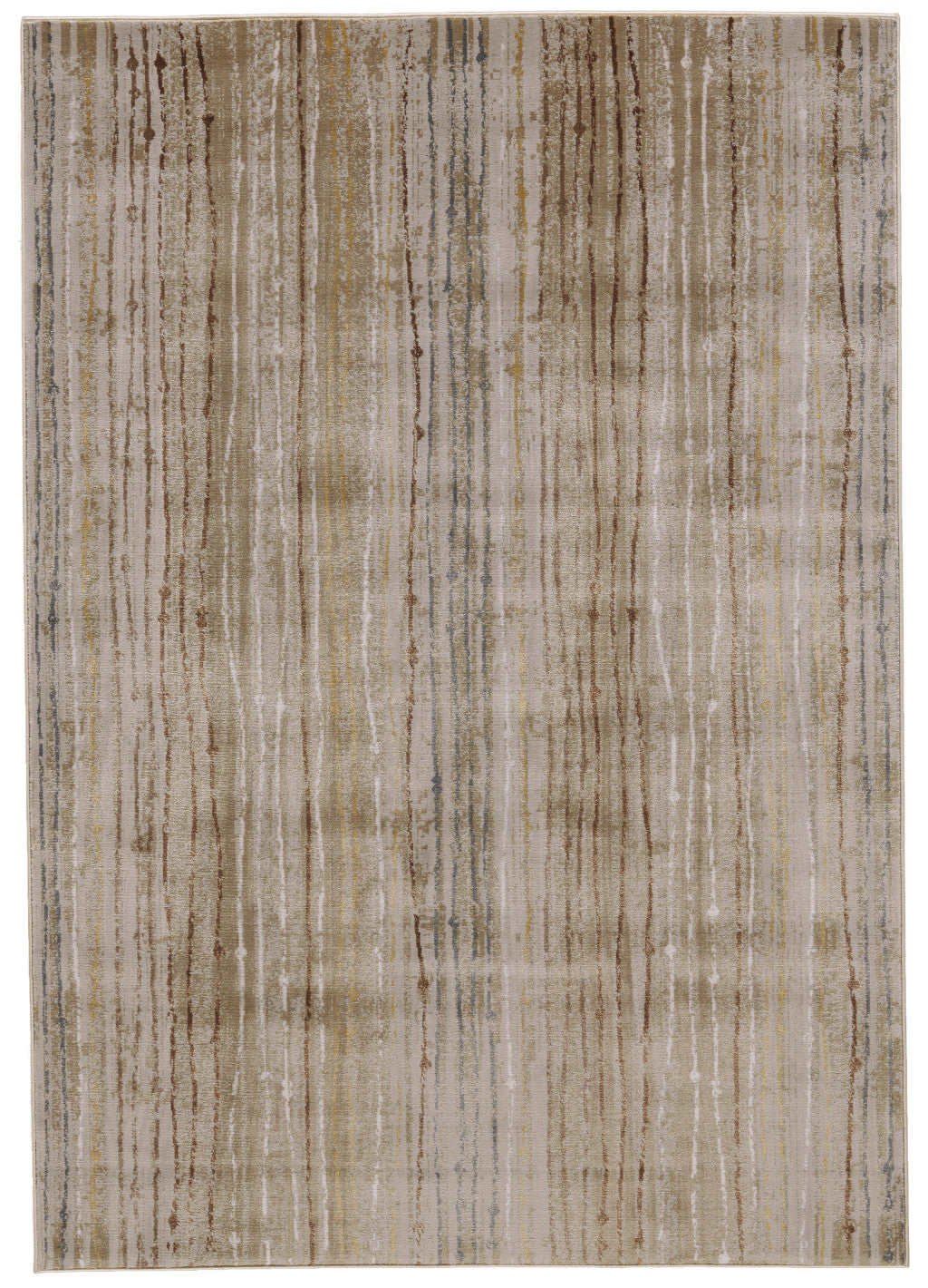 Stain-Resistant Brown and Tan Striped Power Loom Area Rug for Kids and Pets