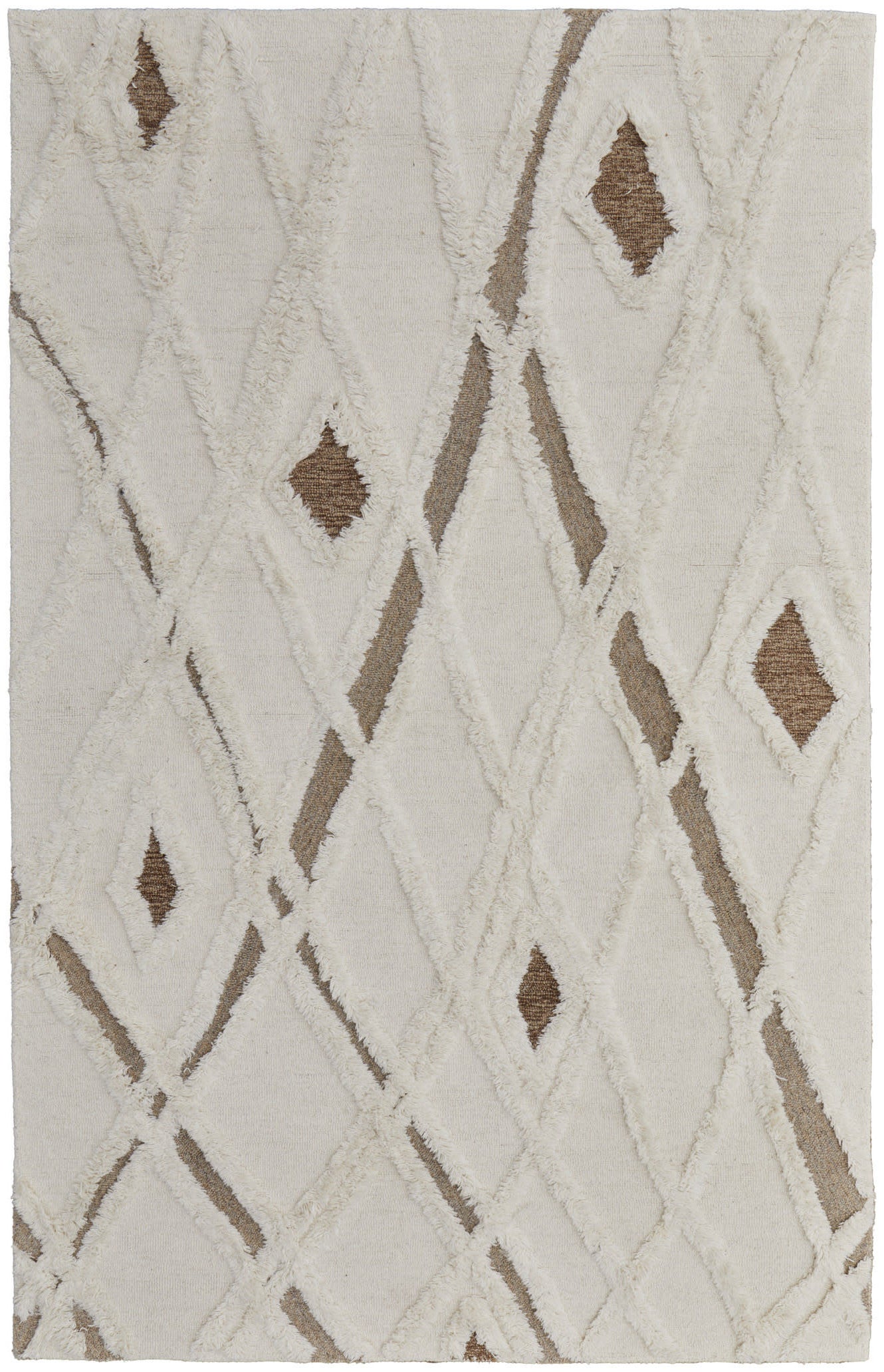 10x14 ft Hand-Tufted Wool Area Rug with Geometric Design in Ivory, Taupe and Brown for Stylish Homes