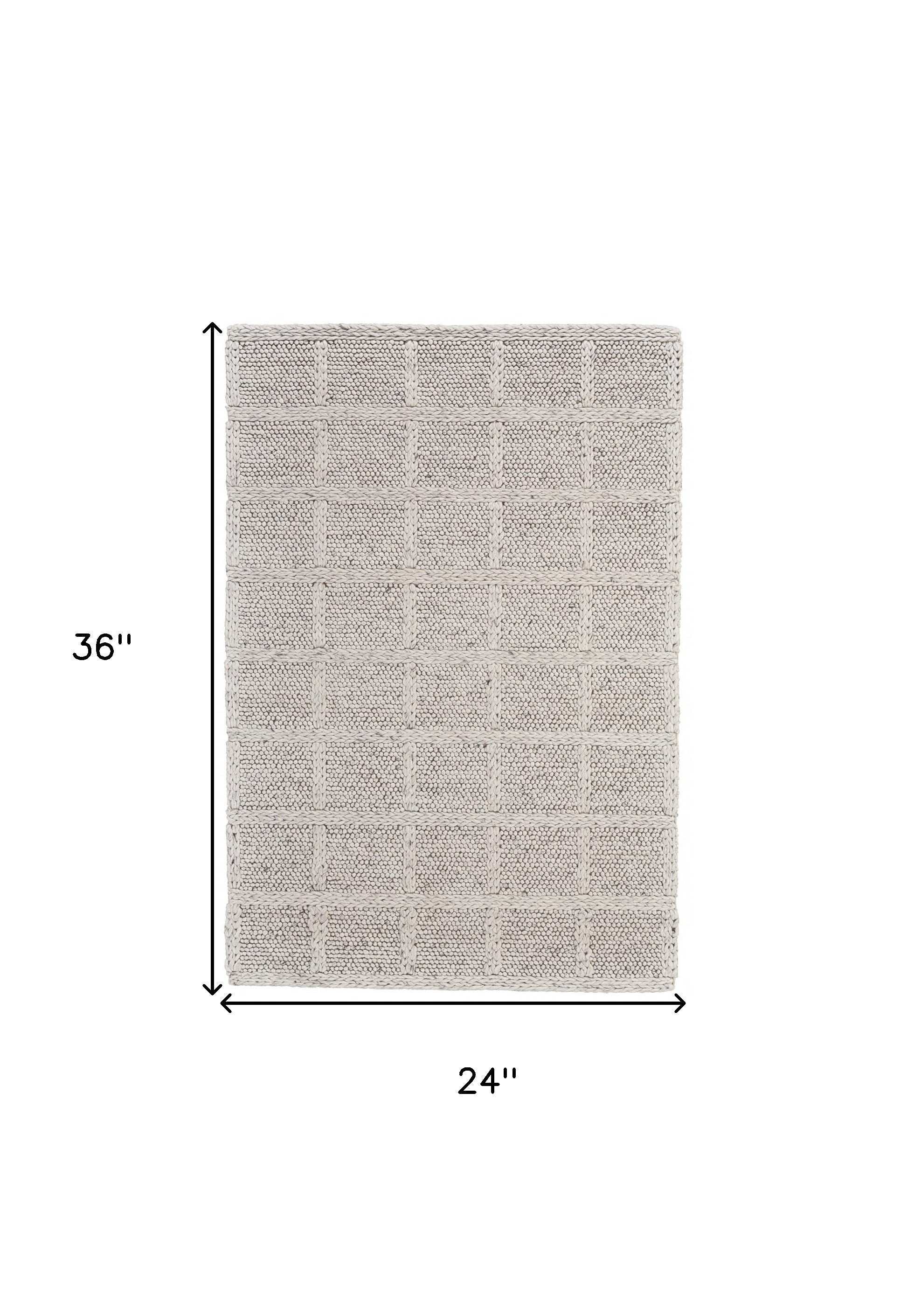 Stain-Resistant Hand-Woven Wool Area Rug in Stylish Gray and Ivory Plaid