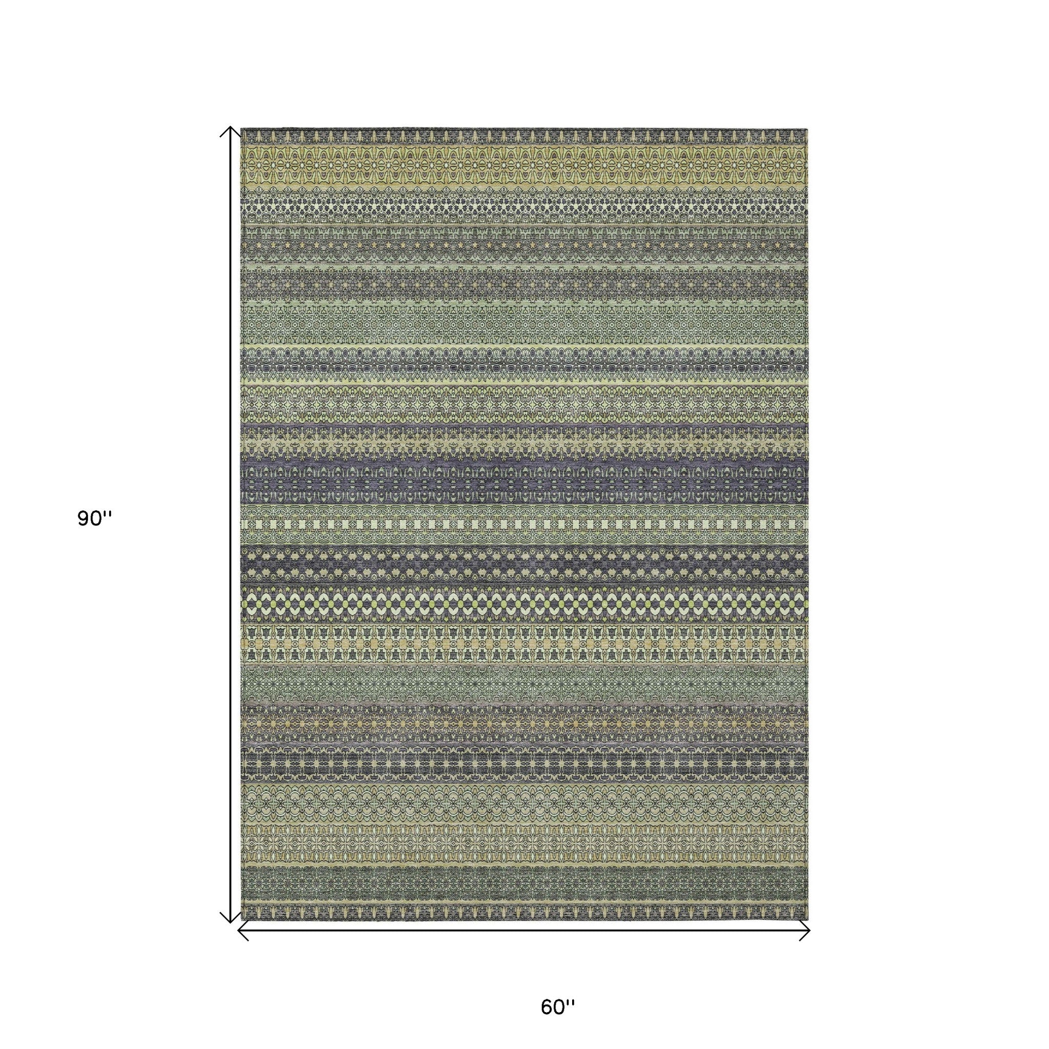 Artichoke Green Striped Indoor-Outdoor Runner Rug: Stain-Resistant, Washable & Stylish