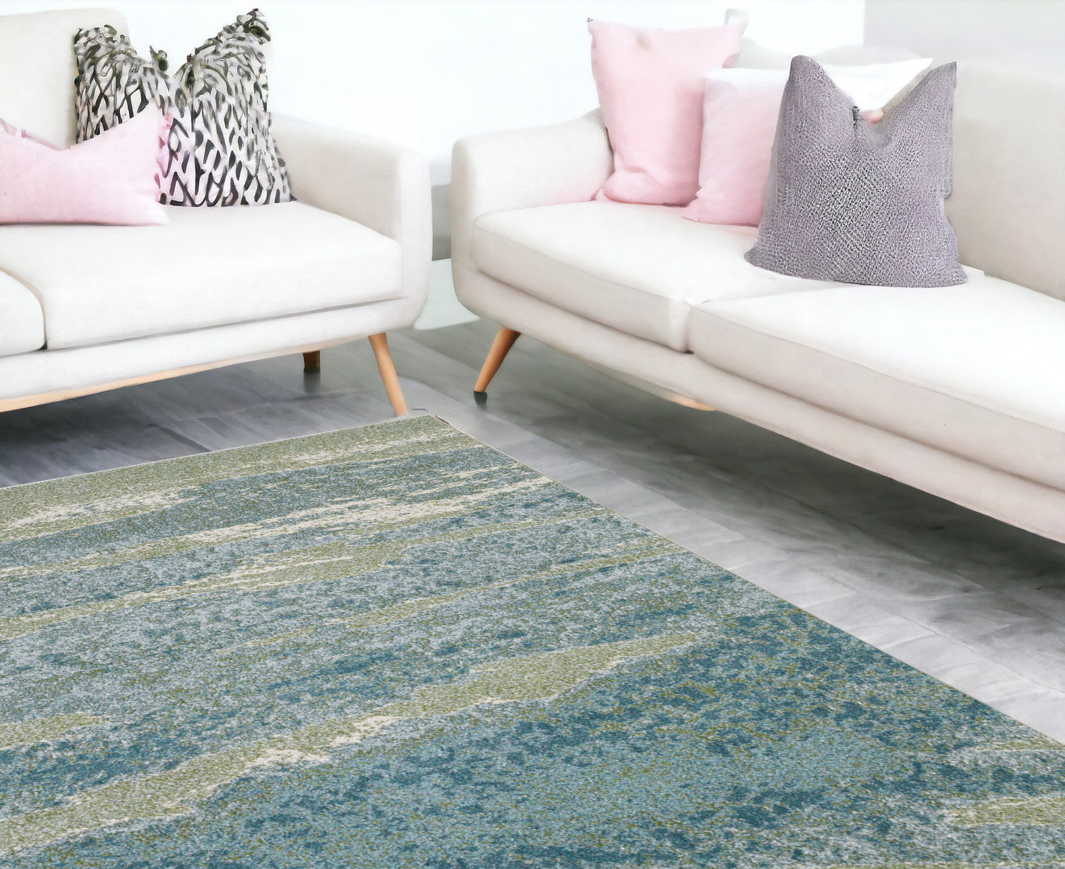 7' x 10' Blue Abstract Polypropylene Area Rug - Stylish and Stain-Resistant Floor Covering Ideal for Homes with Children and Pets