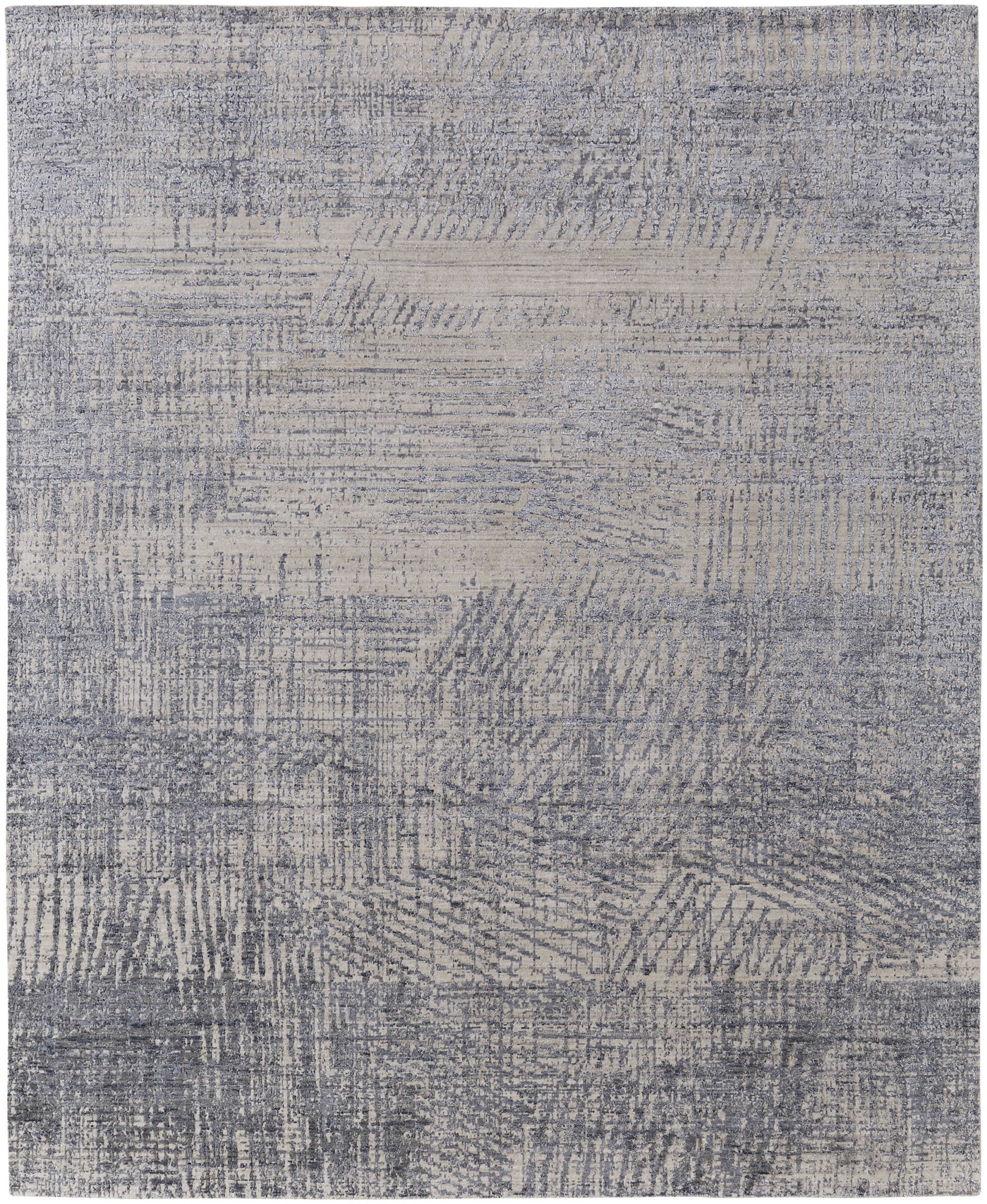 Exquisite Hand-Woven Area Rug with Elegant Gray, Ivory, and Blue Abstract Design for Enhancing Your Living Space Decor