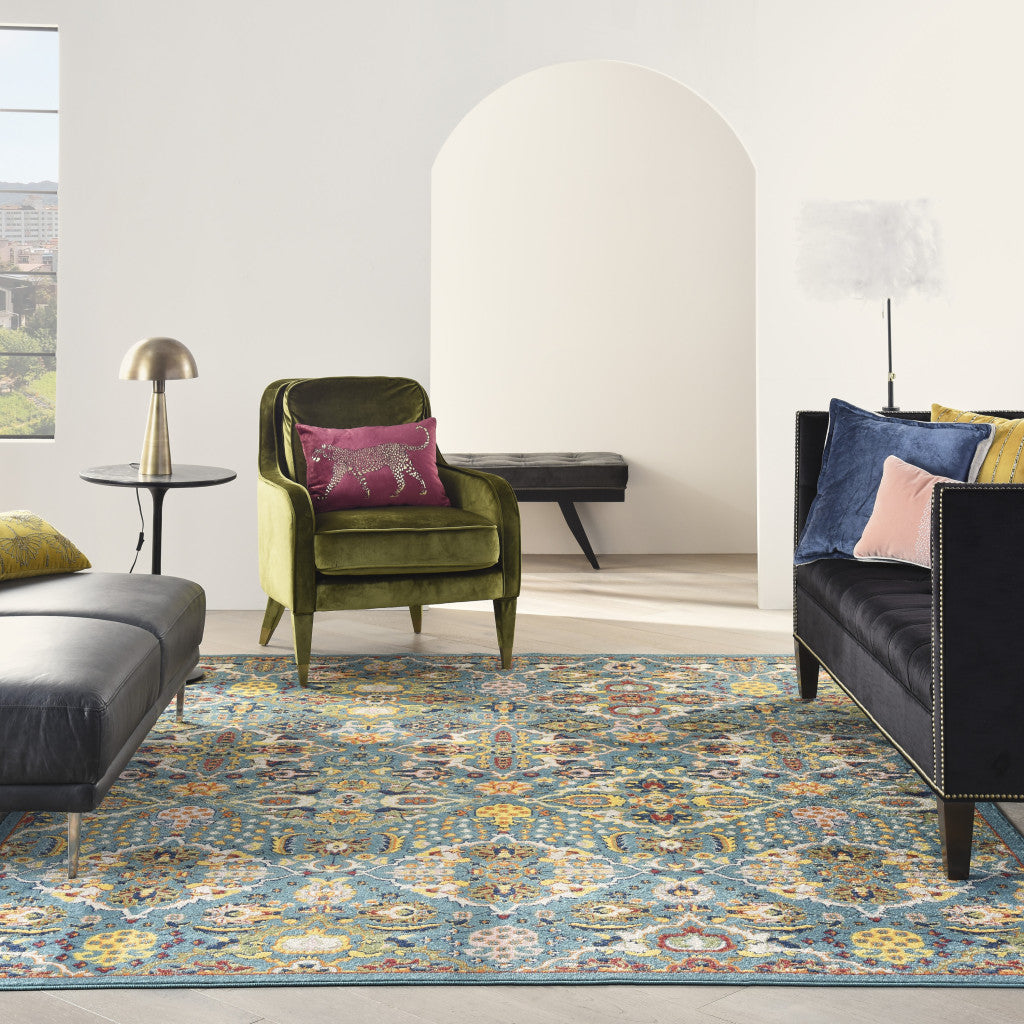 Exquisite 7' x 10' Blue Floral Power - Loomed Area Rug for Home Décor Upgrade