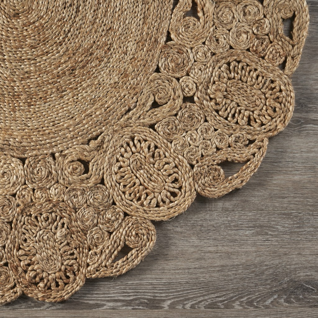 Exquisite Handmade Jute Area Rug with Enchanting Floral Design for Eclectic, Cottage, and Farmhouse Interior Decor