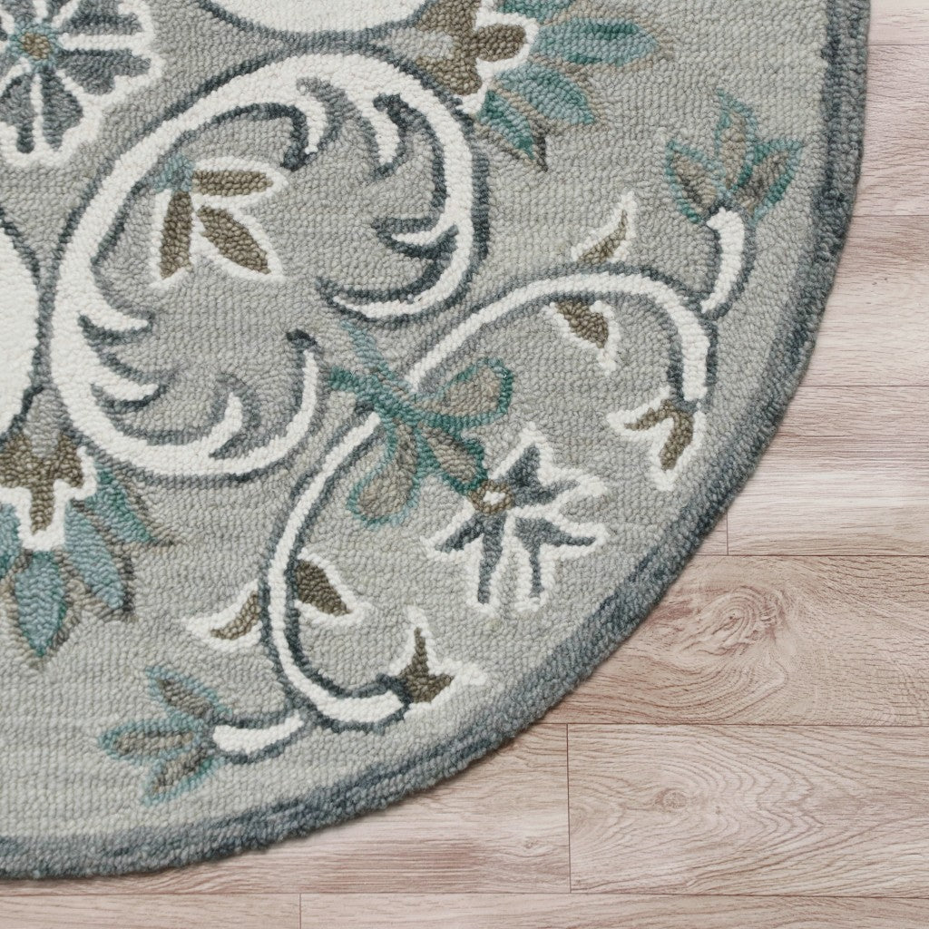 Luxurious Hand-Tufted Round Area Rug in Gray and White Filigree for Stylish Homes