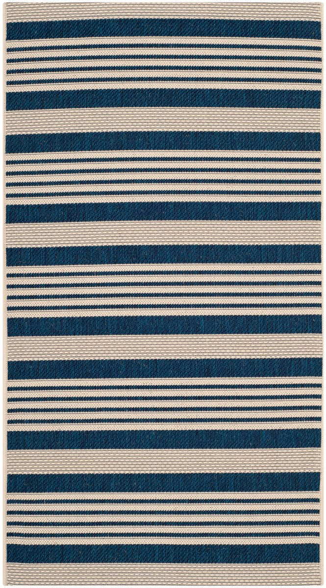 Stylish Courtyard Indoor/Outdoor Power-Loomed Rug with Bold Stripes, Durable & Easy-Clean