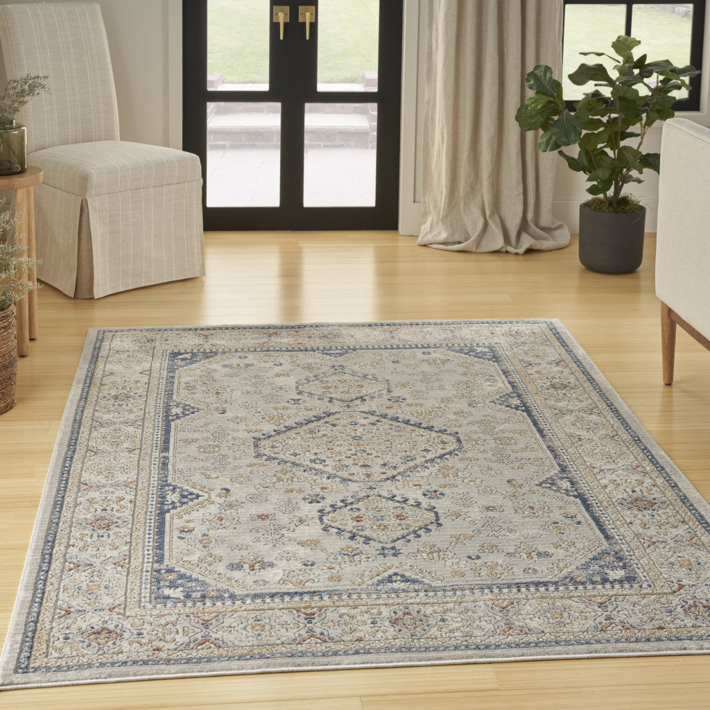 Gorgeous 7' x 9' Blue and Gray Medallion Power - Loomed Area Rug for a Cosy Home Look
