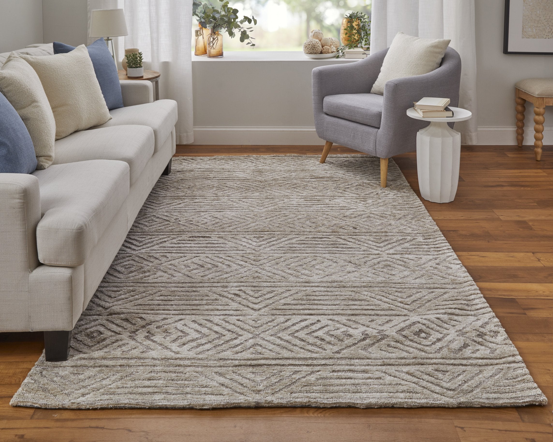 Colton Stain-Resistant Soft Micro-Polyester Geometric Low Pile Area Rug for Modern Homes