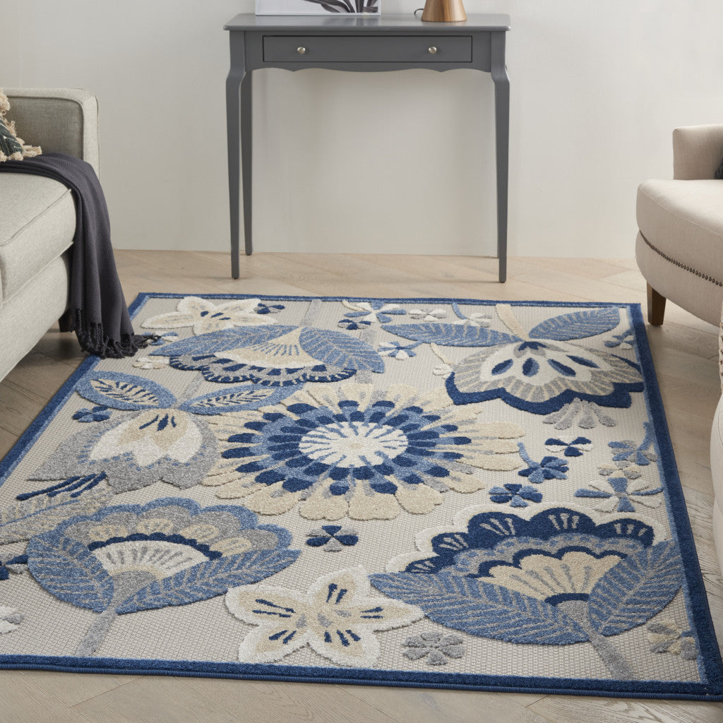 Exquisite Blue and Gray Floral Outdoor and Indoor Area Rug for Elegant Spaces