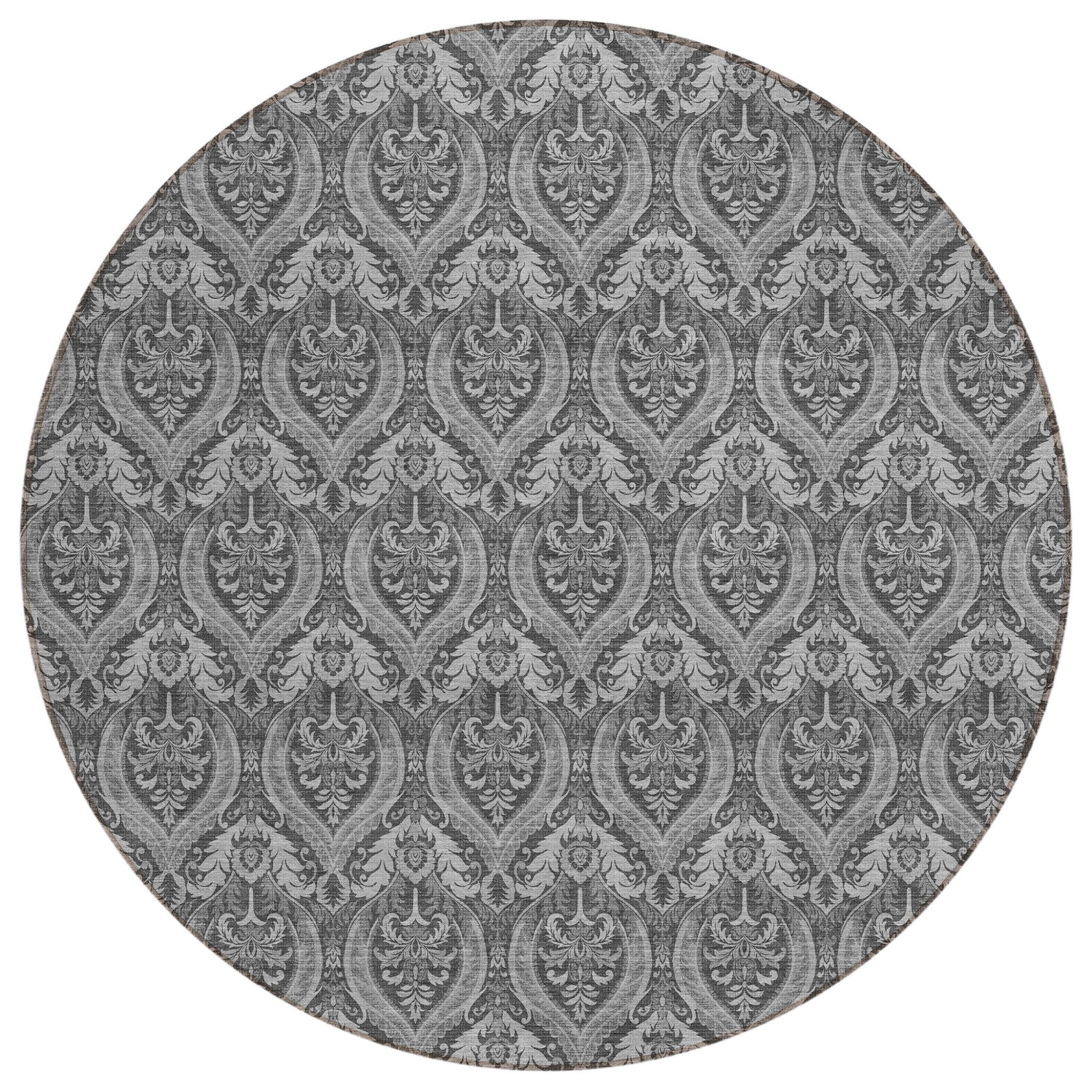 Stylish Washable and Stain - Resistant Non - Skid Damask Design Indoor Outdoor Runner Rug Measuring 27 Inches by 90 Inches