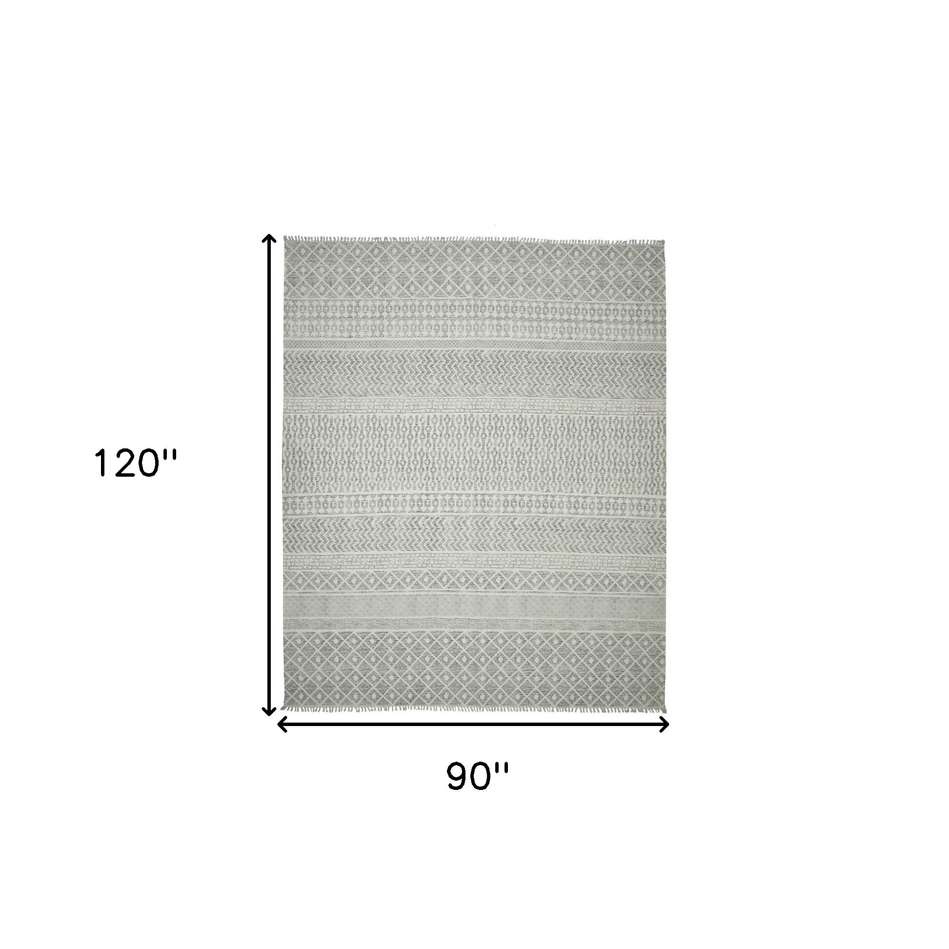 Stylish Gray Geometric Handmade Distressed Area Runner Rug with Fringe for Elegant Home Decor and Sophisticated Interior Design