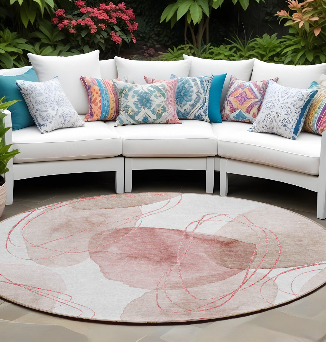 Modern Washable, Non-Skid, Stain-Resistant Green & Ivory Abstract Indoor-Outdoor Runner Rug