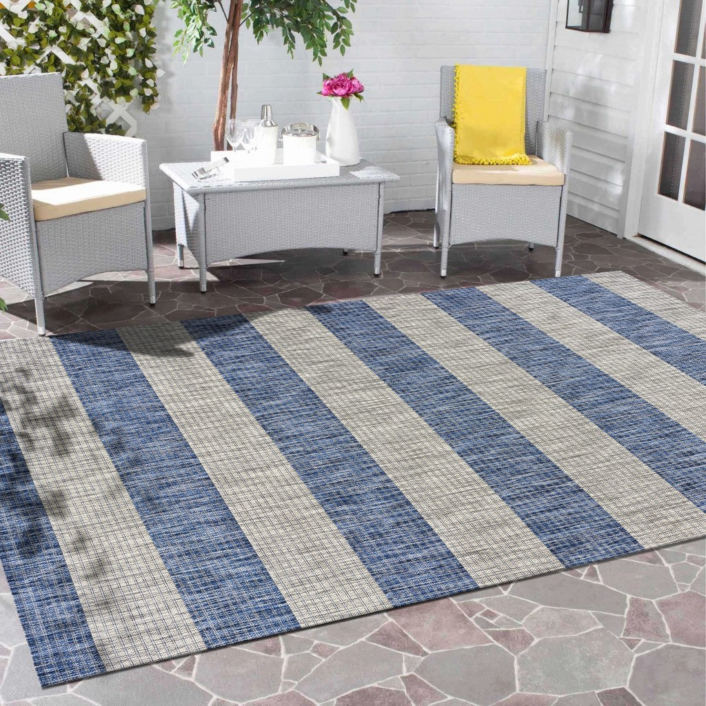 Soft Blue and Gray Striped Indoor-Outdoor Area Rug for Any Space