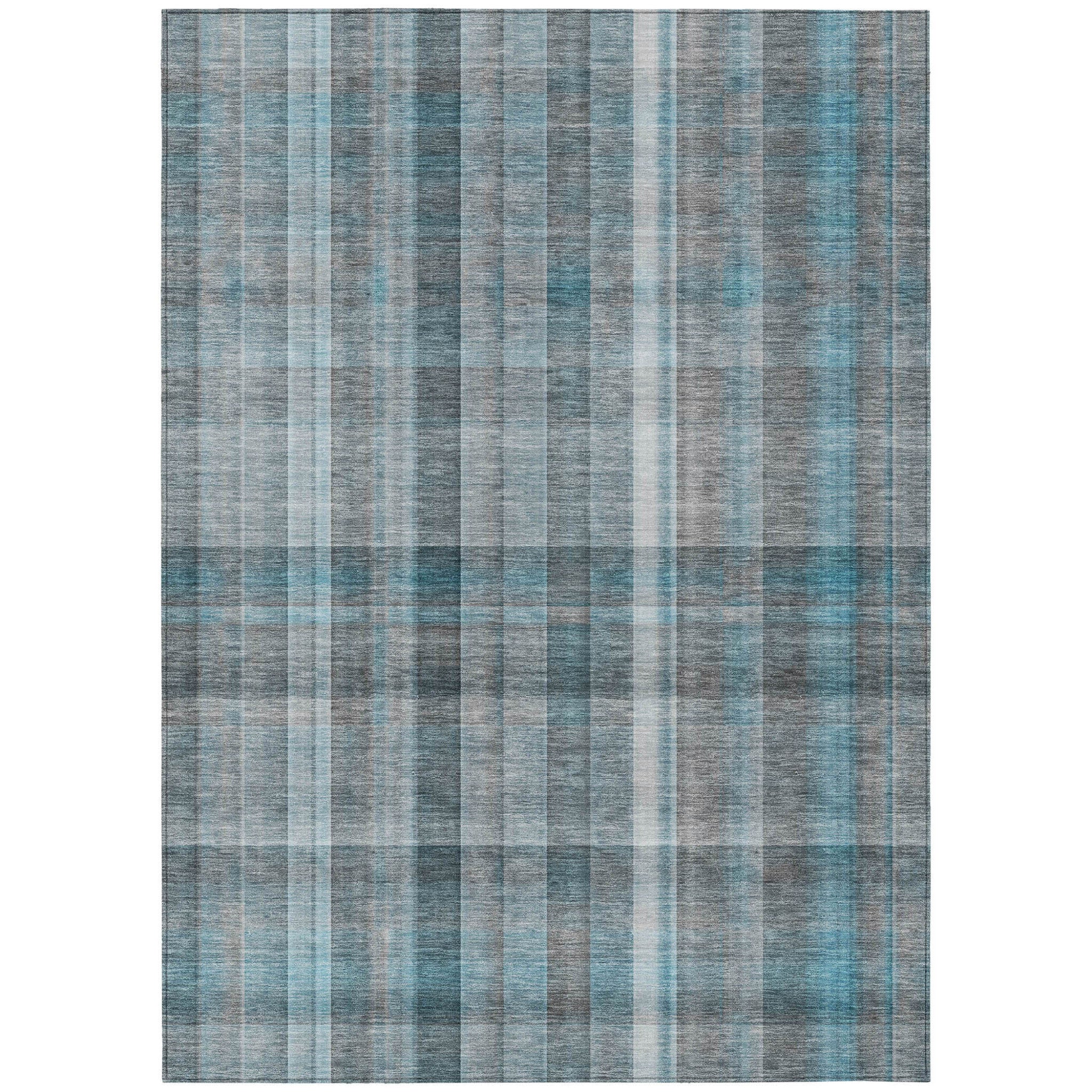 Stylish and Versatile Gray Plaid Indoor Outdoor Washable Runner Rug with Non-Skid and Stain Resistant Features for Decorating Your Space