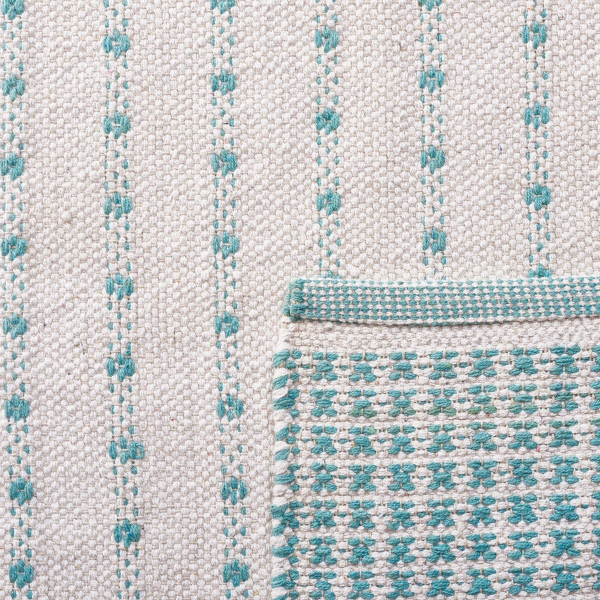 Stylish and Durable Hand - woven Bohemian Flat Weave Cotton Area Rug from India - Montauk 714