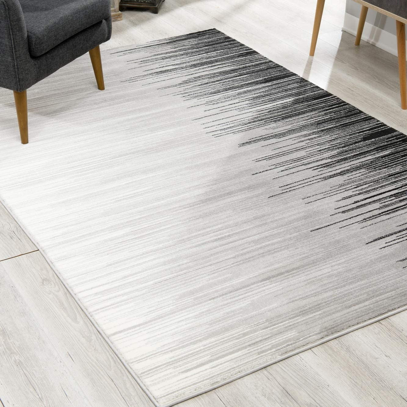 Stylish and Luxurious Black Transitional Striped Runner Rug for Modern Interior Spaces - A Durable Decorative Piece