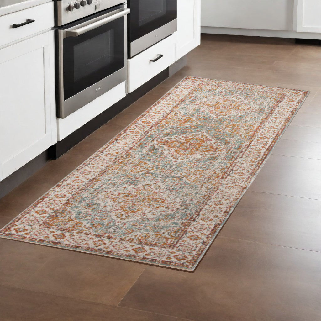 Stylish Ivory, Navy & Yellow Oriental Area Rug - Ideal for Family Homes with Kids & Pets