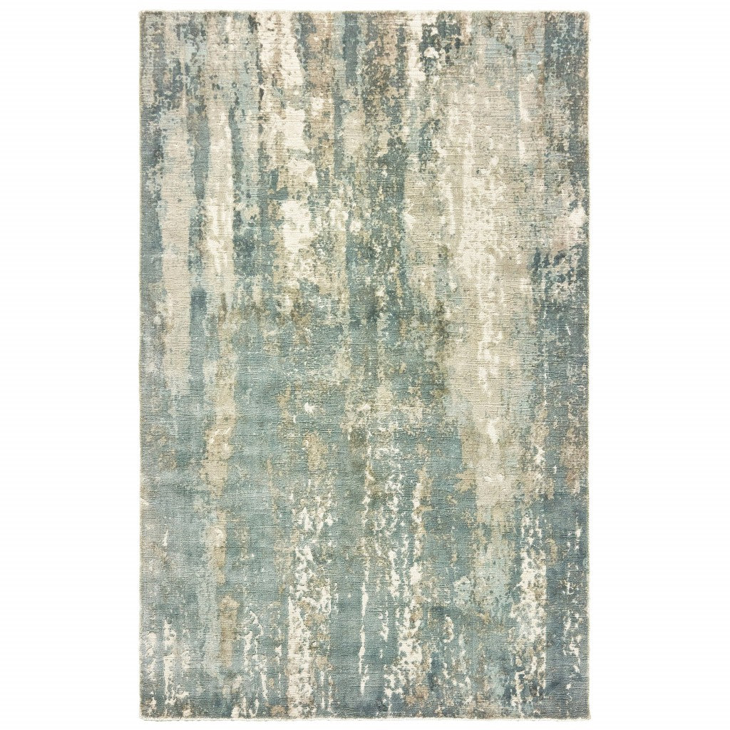 Soft Handmade Viscose Indoor Runner Rug with Blue and Gray Abstract Splash Design