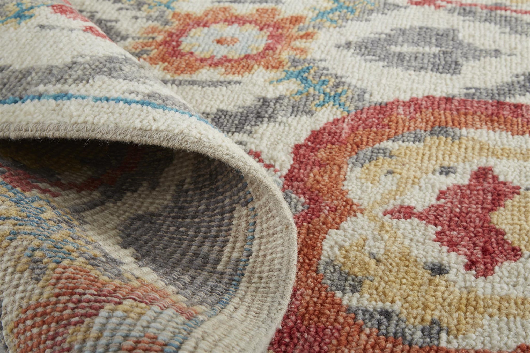 Stain-Resistant Hand-Knotted Wool Area Rug with Orange and Gray Floral Design