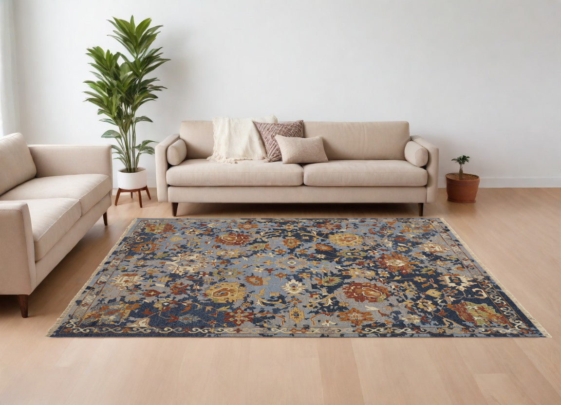 Exquisite Hand-Knotted Wool Floral Area Rug with Fringe - Stain-Resistant and Unique Design for Any Living Space