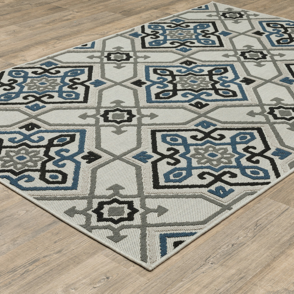 Elegant Blue and Beige Oriental Stain-Resistant Outdoor Area Rug for Home
