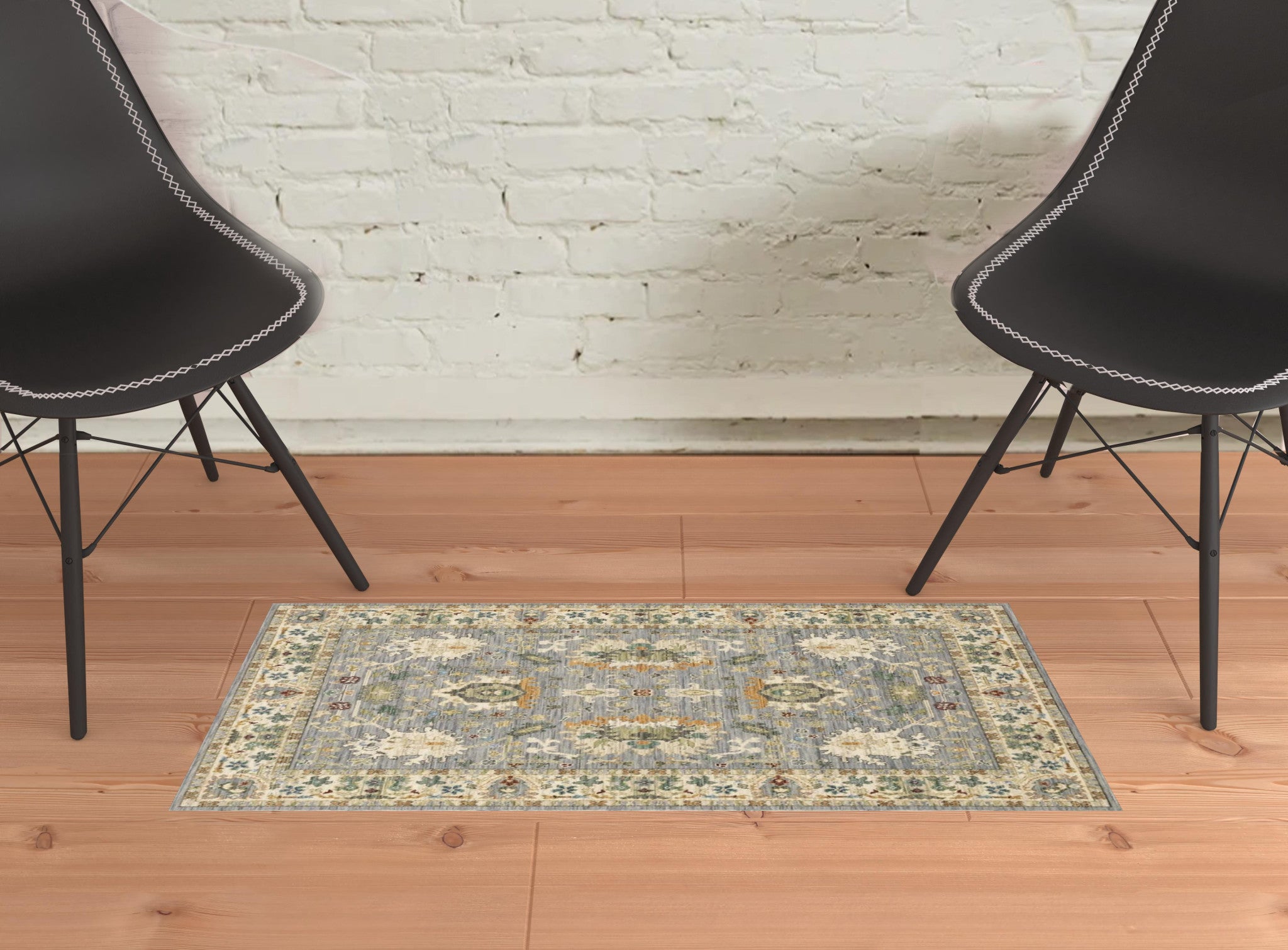 Ivory Stain-Resistant Oriental Fringed Area Rug for Family Homes