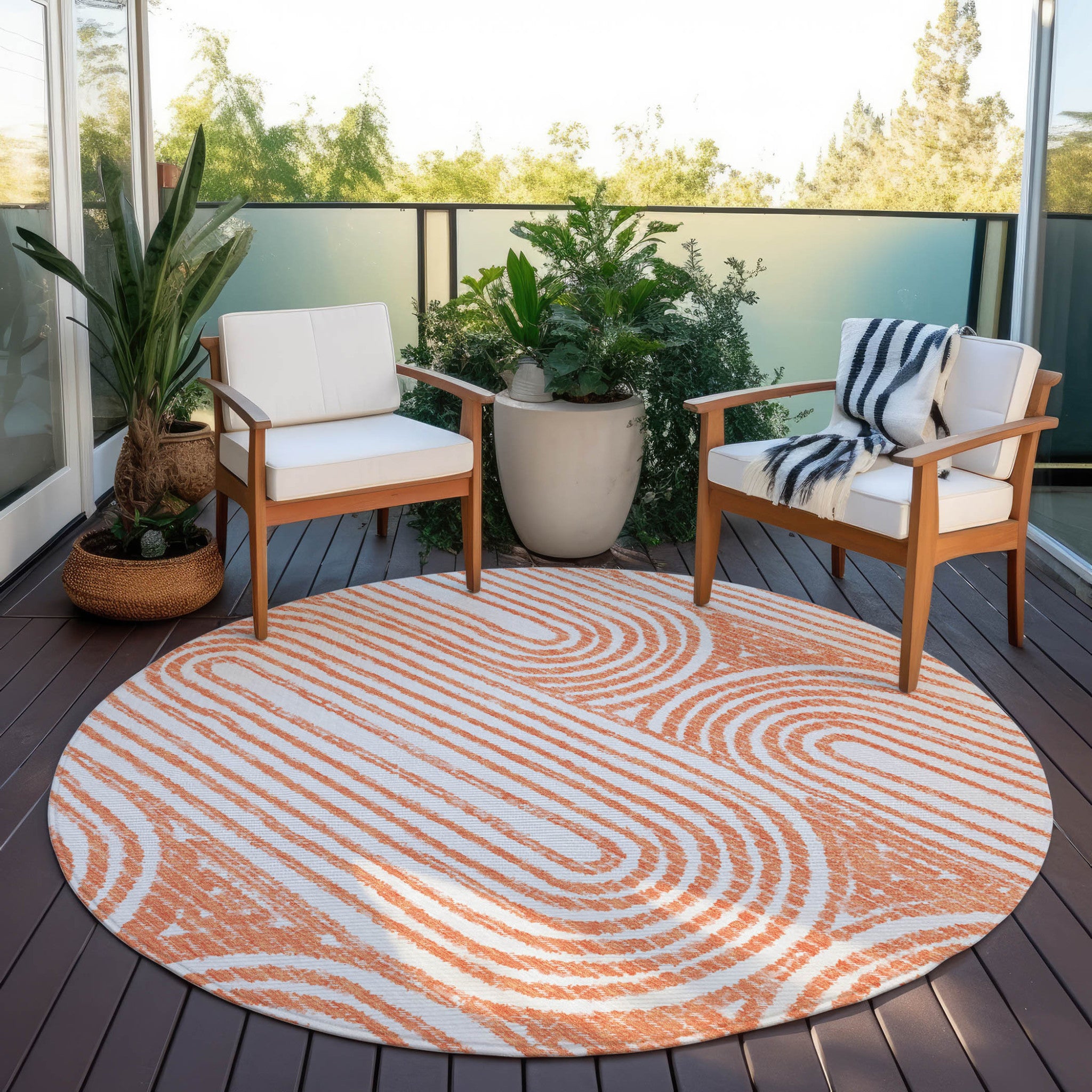 Modern Washable, Stain-Resistant & Non-Skid Abstract Indoor-Outdoor Runner Rug