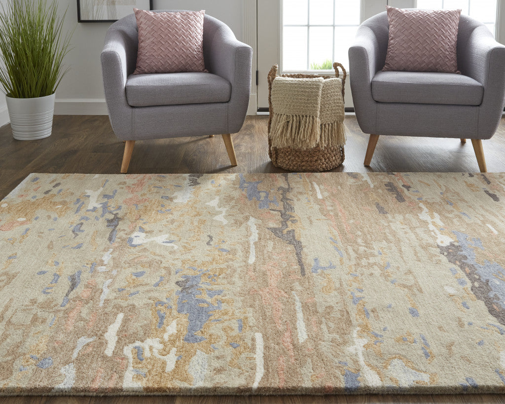 Stain-Resistant Plush Wool Abstract Area Rug for Family Homes with Kids & Pets