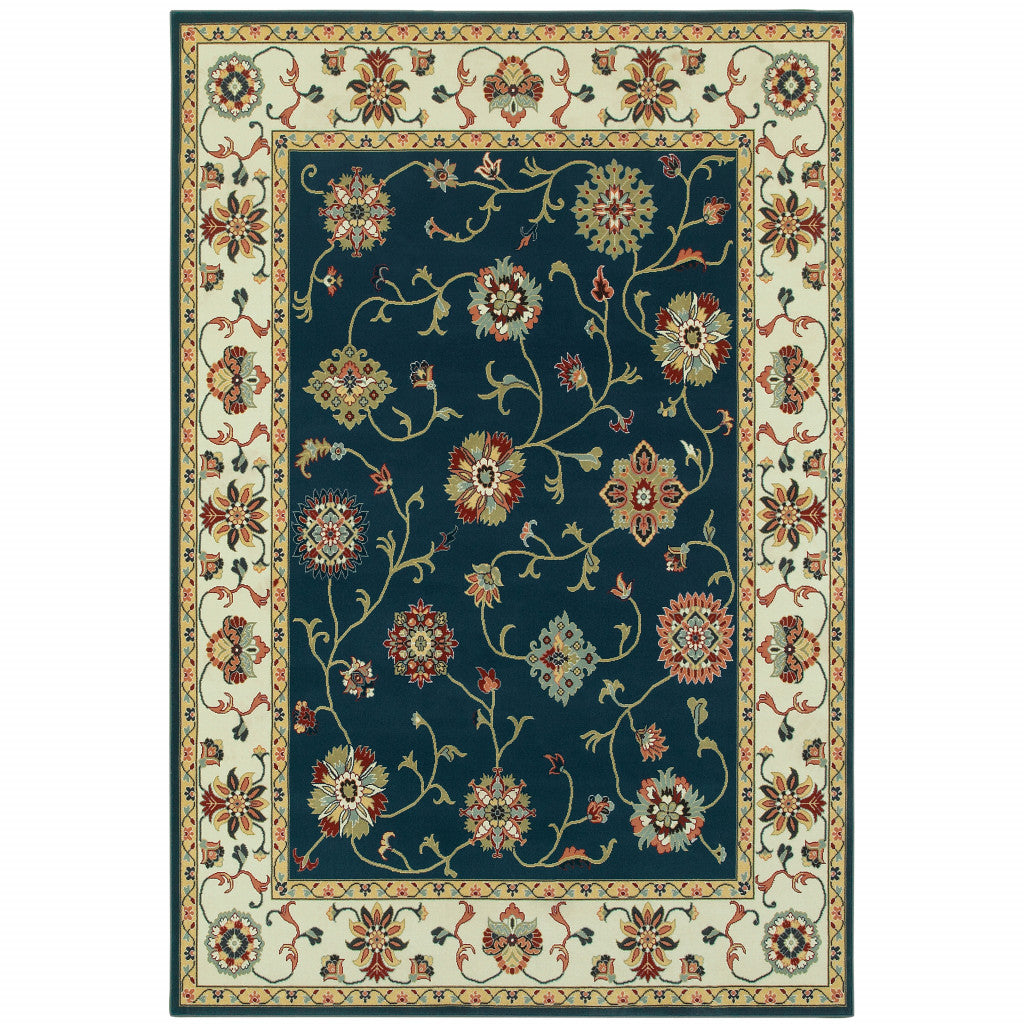 Stain-Resistant Navy and Ivory Oriental Style Runner Area Rug - Ideal for Family Homes with Kids and Pets