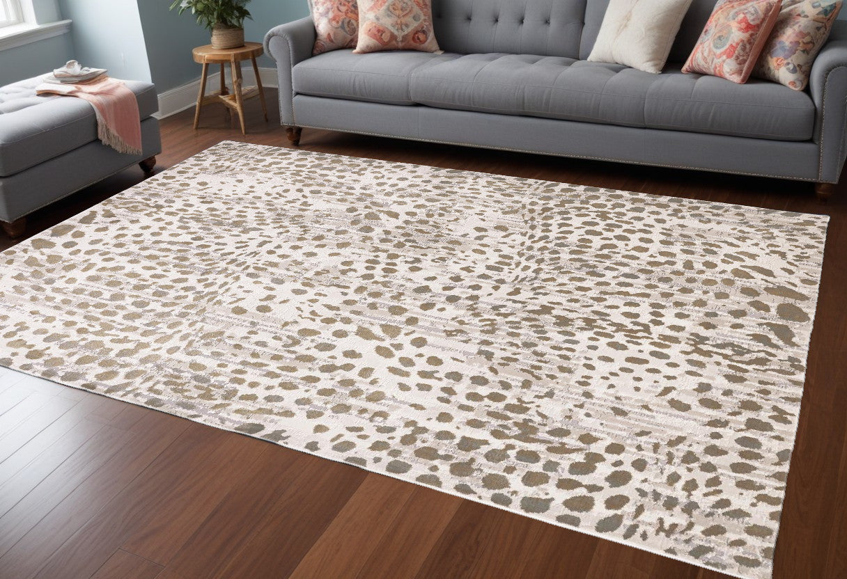 Stylish Stain-Resistant Area Rug with Brown and Ivory Abstract Design for Enhanced Home Comfort and Warmth