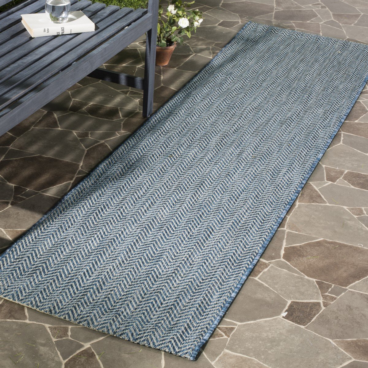 Stylish All-Weather Chevron Power Loomed Rug for Outdoor Living Spaces