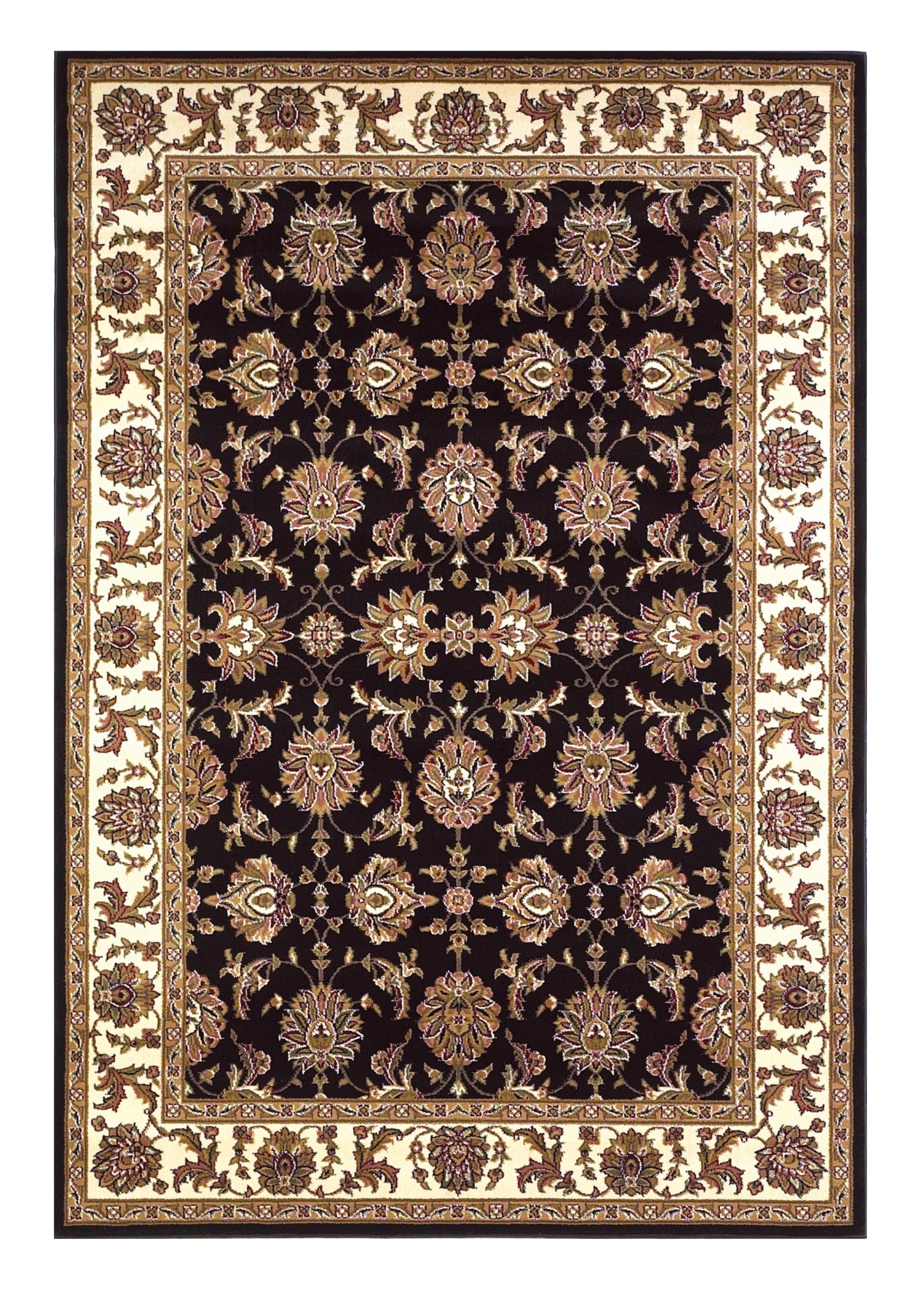 Exquisite Black and Ivory Chinese Machine - Made Polypropylene Kashan Area Rug for Timeless Home Decor Enhancement