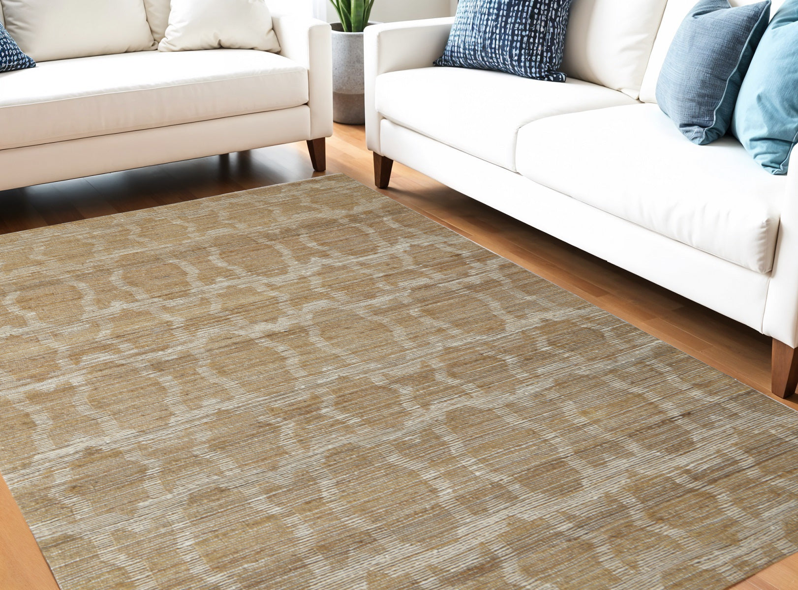 Stylish Hand-Woven Tan and Ivory Geometric Area Rug for Your Living Space