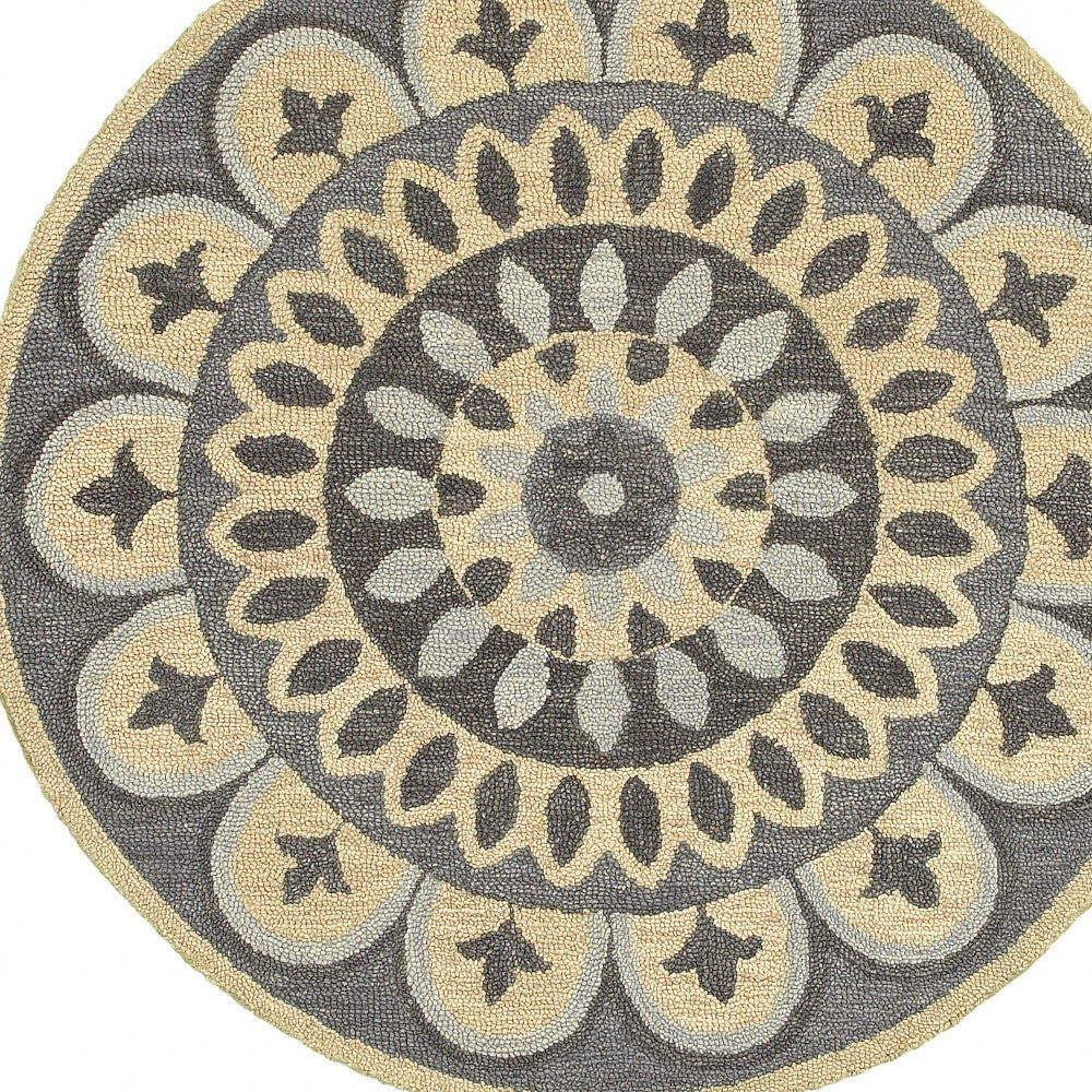Handmade Gray Round Floral Geometric Area Rug - Durable, Stylish for Any Room