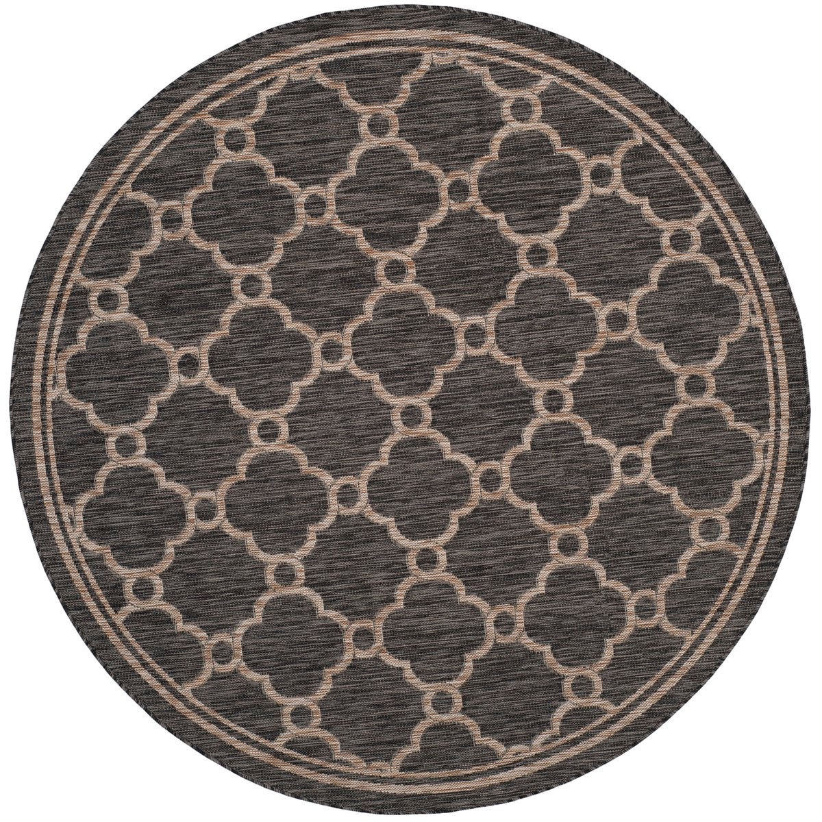 Stylish All-Weather Power Loomed Rug with Black Lattice Design for Indoors and Outdoors