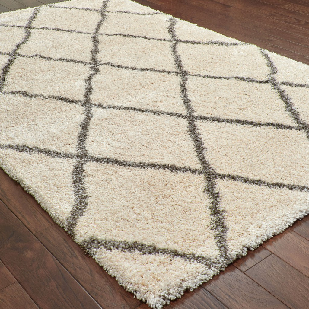 Stylish Ivory and Gray Geometric Lattice Modern Area Runner Rug for Cozy Indoor Living Spaces